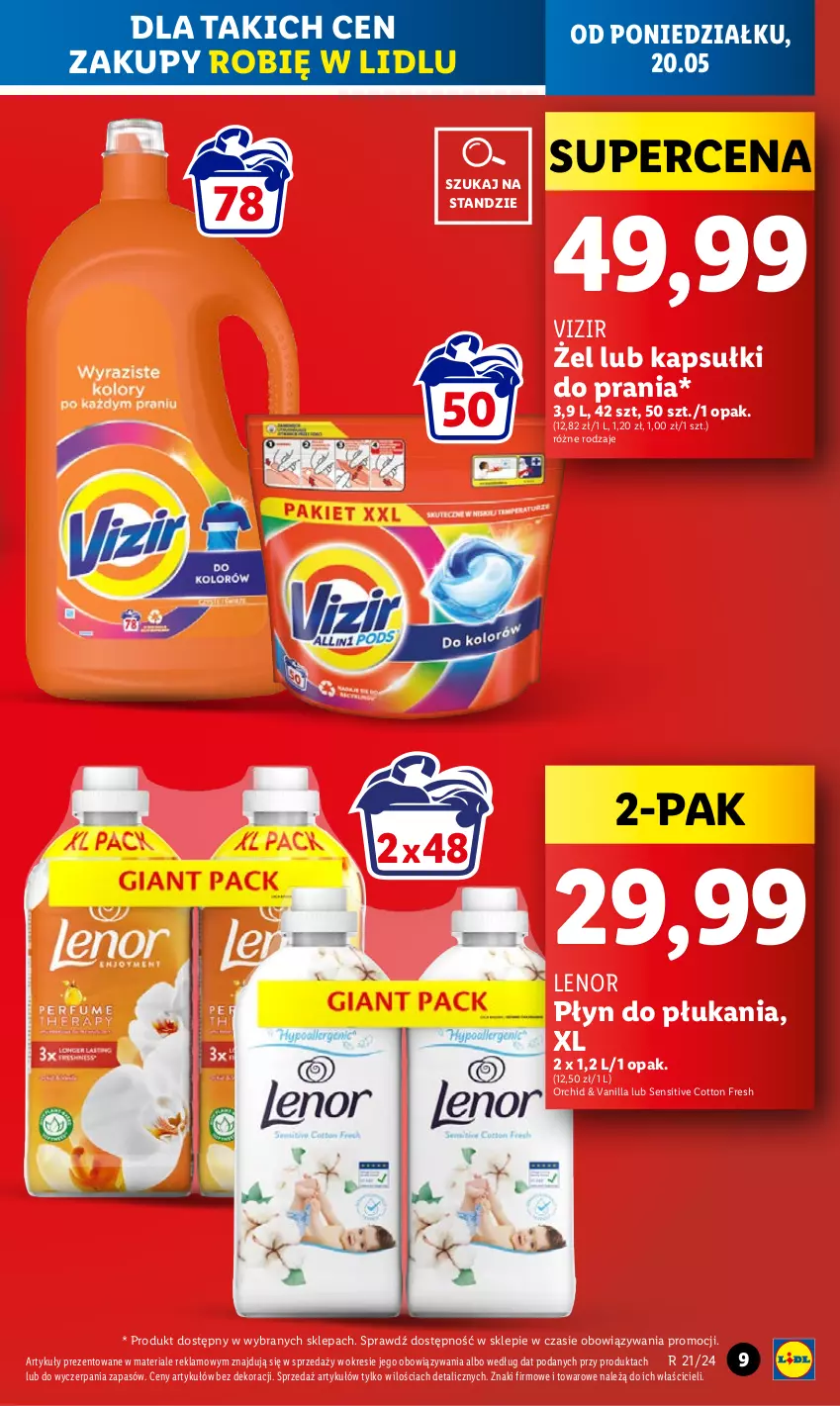 Gazetka promocyjna Lidl - GAZETKA - ważna 20.05 do 22.05.2024 - strona 9 - produkty: Kapsułki do prania, Lenor, Płyn do płukania, Vizir