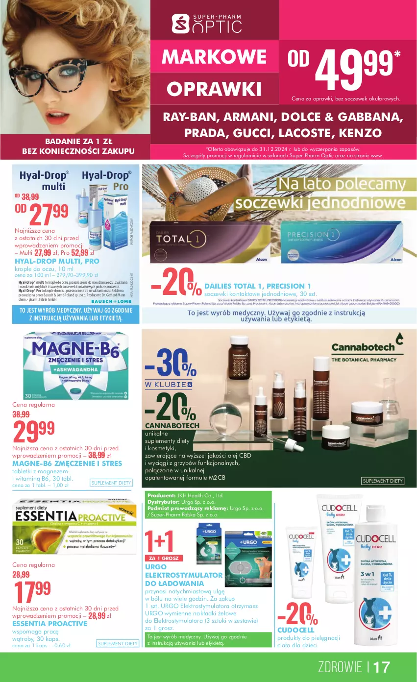 Gazetka promocyjna Super Pharm - Gazetka - ważna 11.07 do 25.07.2024 - strona 17 - produkty: Dzieci, Fa, Gucci, Kenzo, Krople do oczu, Lacoste, LG, Magnez, Mule, Olej, Soczewki kontaktowe, Suplement diety, Tablet, Urgo, Zdrowie