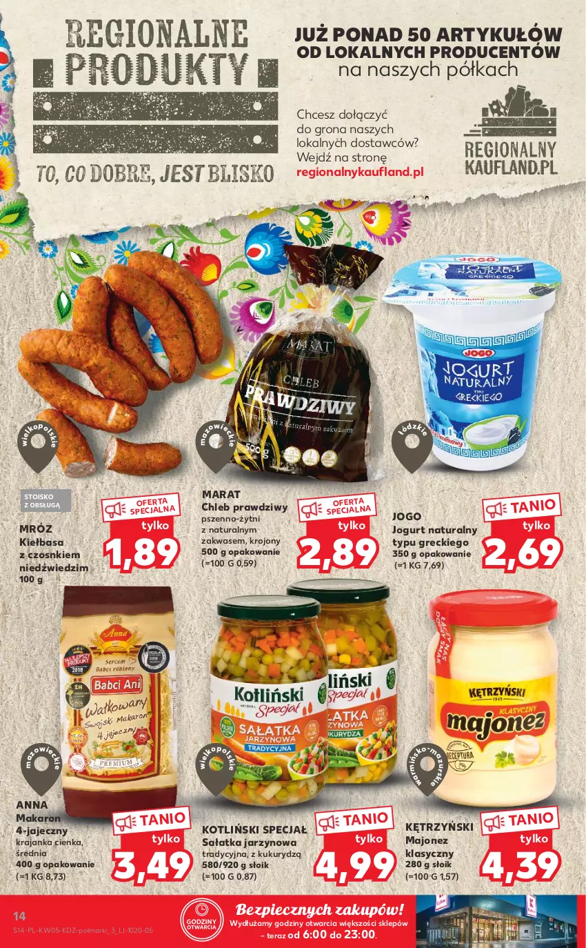 Gazetka promocyjna Kaufland - OFERTA TYGODNIA - ważna 04.02 do 10.02.2021 - strona 14 - produkty: Chleb, Jogurt, Jogurt naturalny, Kiełbasa, Majonez, Makaron, Olma, Piec, Półka, Sałat, Sałatka, Tera