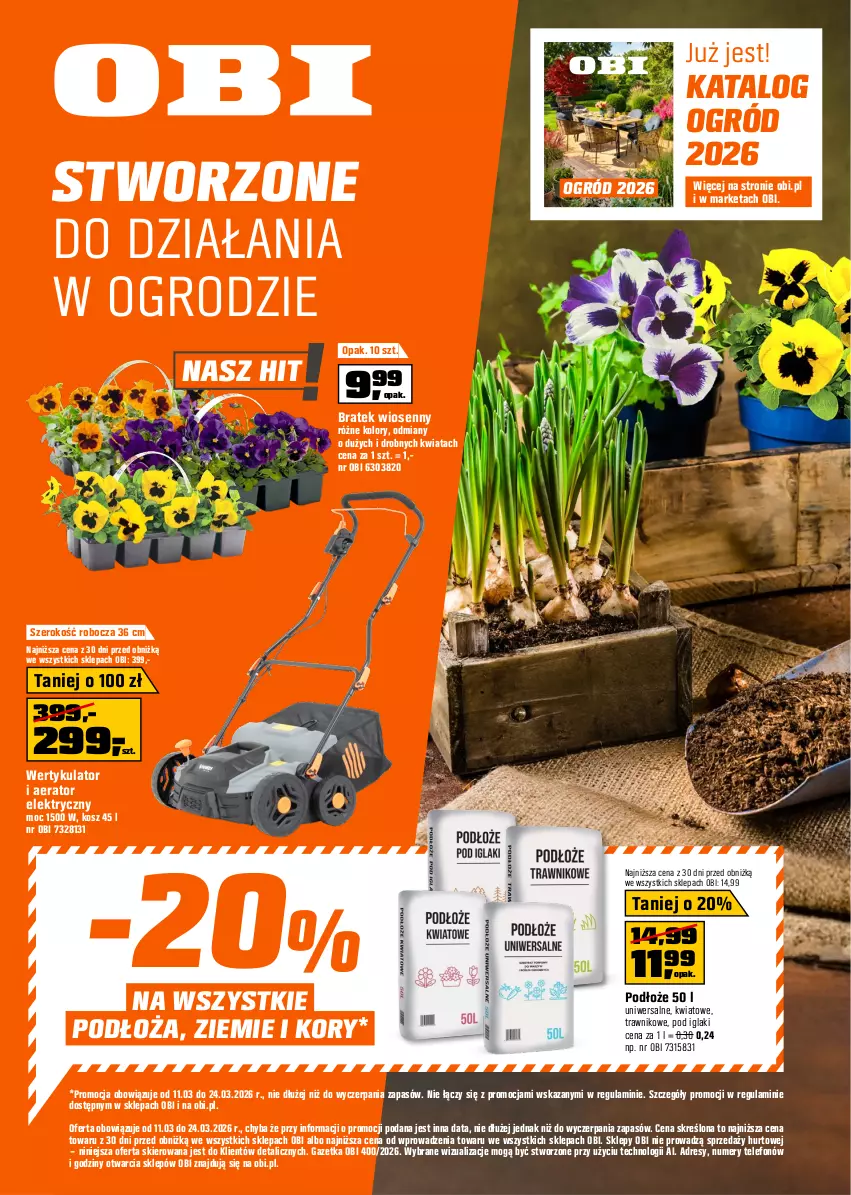 Gazetka promocyjna Obi - Gazetka OBI - ważna 11.03 do 24.03.2026 - strona 1 - produkty: Dres, Kosz, Ogród, Telefon