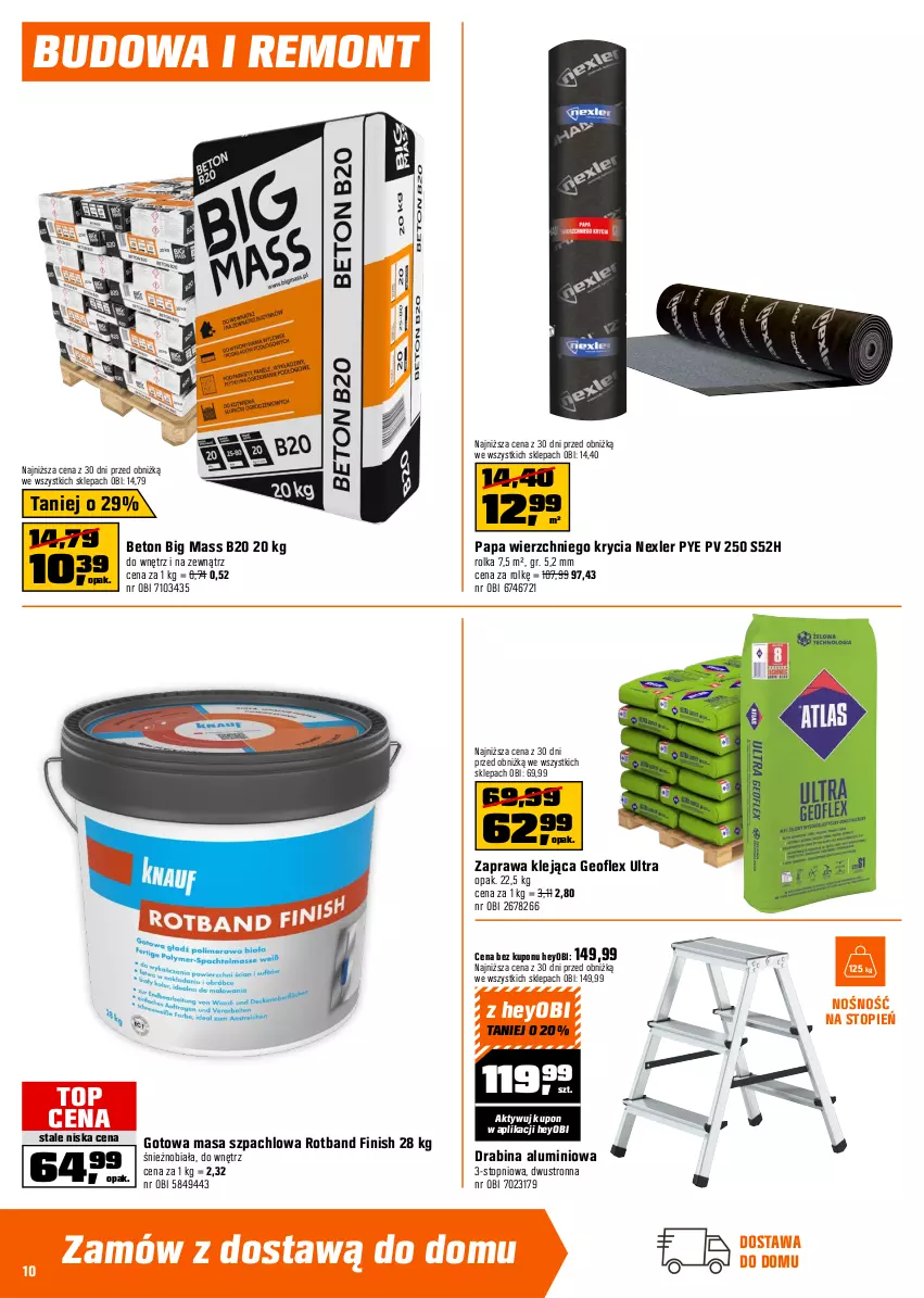 Gazetka promocyjna Obi - Gazetka OBI - ważna 11.03 do 24.03.2026 - strona 10 - produkty: Beckers, Dekoral, Drabina, Fa, Farba lateksowa, Finish, Geoflex, Klej, Lustro, Masa szpachlowa, Piec, Płyta, Por, Rura, Top