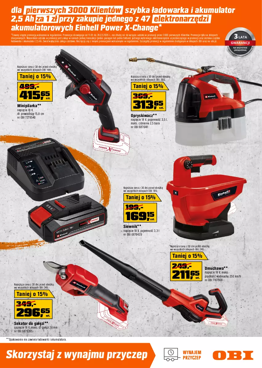 Gazetka promocyjna Obi - Gazetka OBI - ważna 11.03 do 24.03.2026 - strona 7 - produkty: Akumulator, Einhell, Fa, Pilarka tarczowa, Rama, Sekator, Szlifierka, Szlifierka kątowa, Tarka, Tran, Warka, Wkręt, Wkrętarka, Wyrzynarka