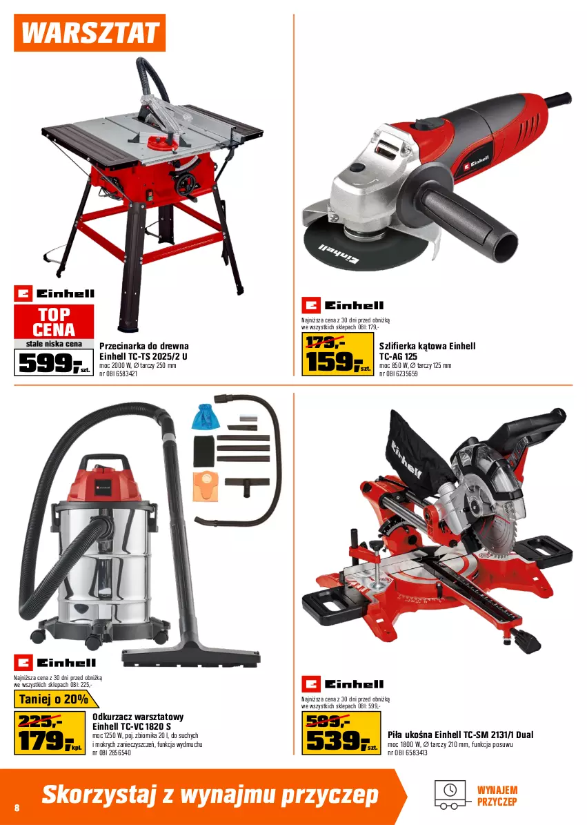 Gazetka promocyjna Obi - Gazetka OBI - ważna 11.03 do 24.03.2026 - strona 8 - produkty: Akumulator, Einhell, Noż, Nożyce, Odkurzacz, Odkurzacz warsztatowy, Ogród, Olej, Przecinarka, Przecinarka do drewna, Szlifierka, Szlifierka kątowa, Top, Warka