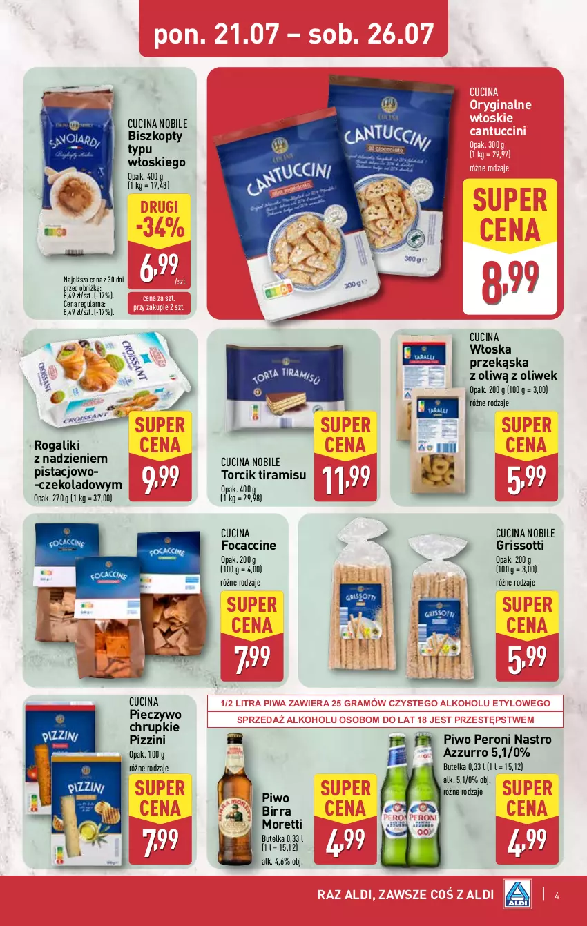 Gazetka promocyjna Aldi - Tydzień Włoski - ważna 28.07 do 02.08.2025 - strona 4 - produkty: Biszkopty, Chrupki, Gin, Gra, Piec, Pieczywo, Pieczywo chrupkie, Piwa, Piwo, Rogal