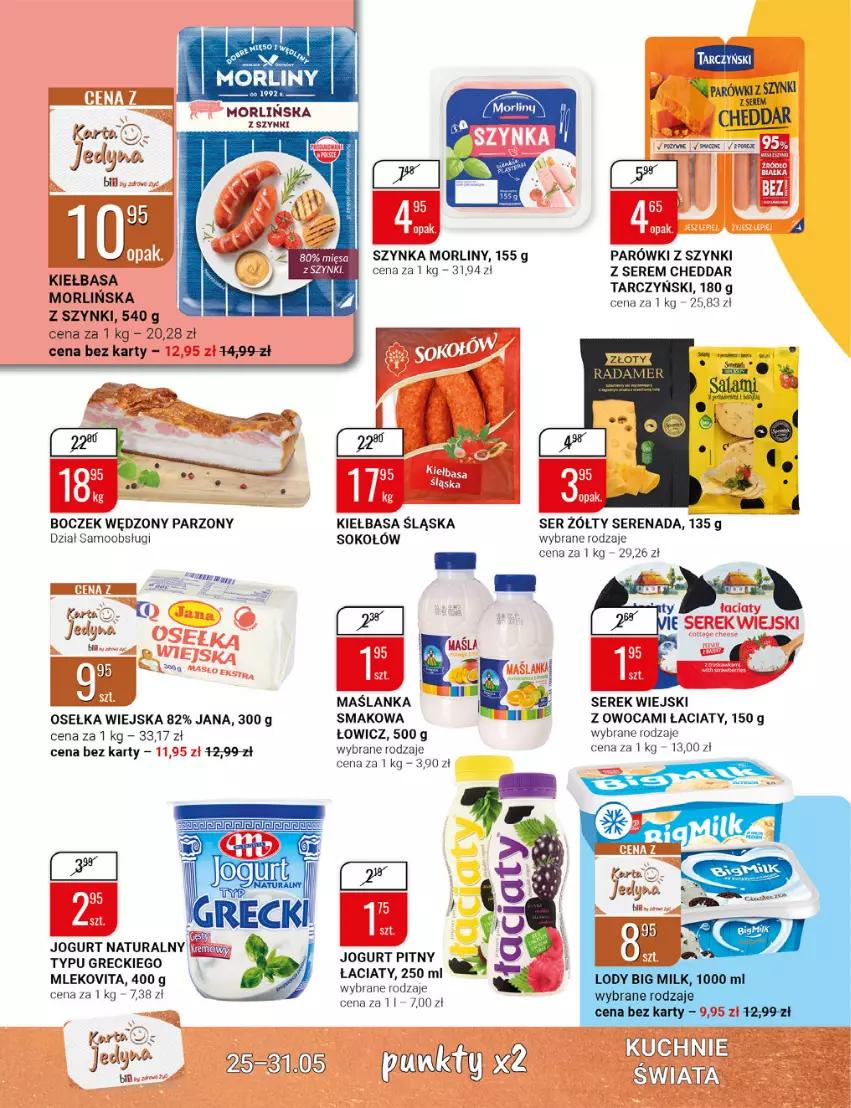 Gazetka promocyjna Bi1 - Letniej zabawy czas - ważna 25.05 do 31.05.2022 - strona 12 - produkty: Boczek, Cheddar, Jogurt, Jogurt naturalny, Kiełbasa, Kiełbasa śląska, LG, Maślanka, Mleko, Mlekovita, Morliny, Parówki, Parówki z szynki, Radamer, Ser, Serek, Serek wiejski, Sok, Sokołów, Szynka, Tarczyński