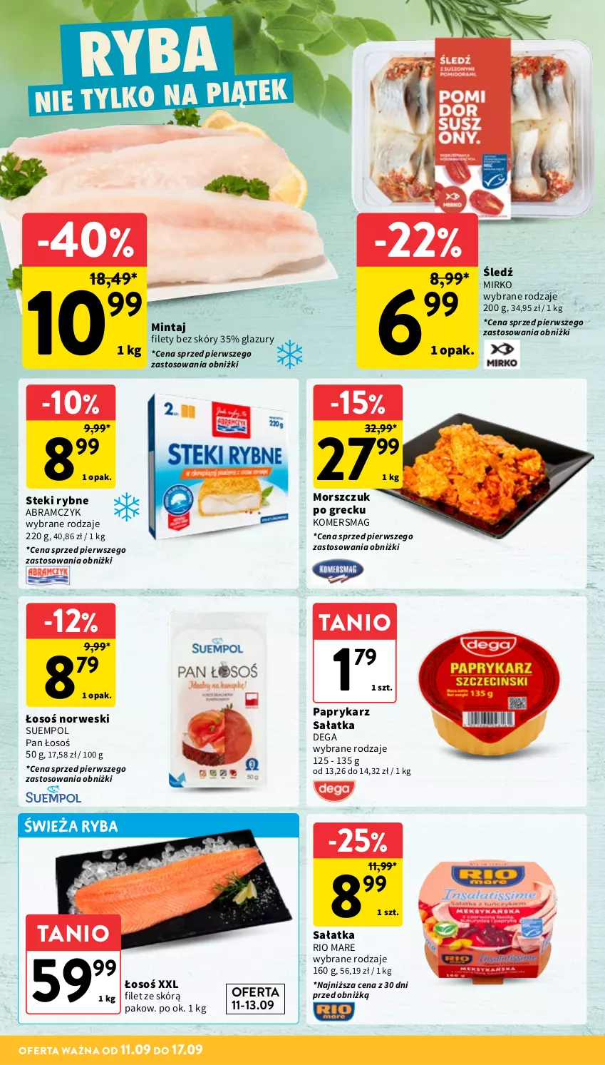 Gazetka promocyjna Intermarche - Gazetka Intermarche - ważna 11.09 do 17.09.2025 - strona 18 - produkty: Dega, Lazur, Mintaj, Papryka, Paprykarz, Rio Mare, Ryba, Sałat, Sałatka, Stek, Suempol