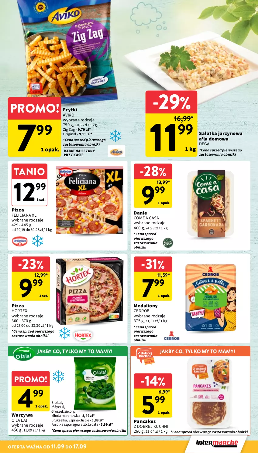 Gazetka promocyjna Intermarche - Gazetka Intermarche - ważna 11.09 do 17.09.2025 - strona 19 - produkty: Brokuły, Brukselka, Dega, Fa, Feliciana, Frytki, Gin, Groszek, Hortex, Lion, Marchewka, Pizza, Sałat, Sałatka, Szpinak, Warzywa