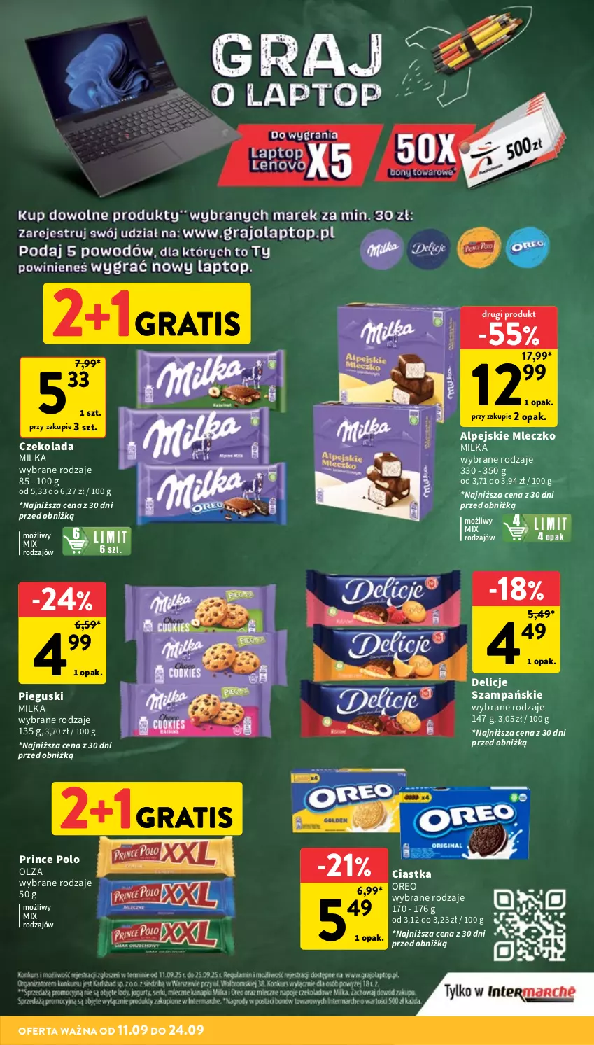 Gazetka promocyjna Intermarche - Gazetka Intermarche - ważna 11.09 do 17.09.2025 - strona 25 - produkty: Ciastka, Czekolada, Delicje, Gra, Milka, Mleczko, Oreo, Prince Polo