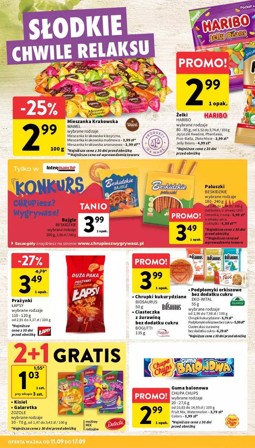 Gazetka promocyjna Intermarche - Gazetka Intermarche - ważna 11.09 do 17.09.2025 - strona 26 - produkty: Ananas, Bajgle, Beskidzki, Chrupki, Chupa Chups, Gala, Galaretka, Gra, Gry, Haribo, Jelly beans, Kisiel, Limonka, Melon, Pico-Balla, Ser, Wawel
