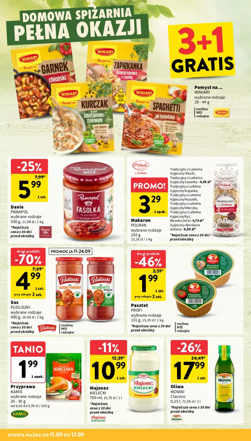 Gazetka promocyjna Intermarche - Gazetka Intermarche - ważna 11.09 do 17.09.2025 - strona 28 - produkty: Gra, Kamis, Majonez, Makaron, Monini, Mus, Olma, Pasztet, Pudliszki, Ryż, Sos, Winiary
