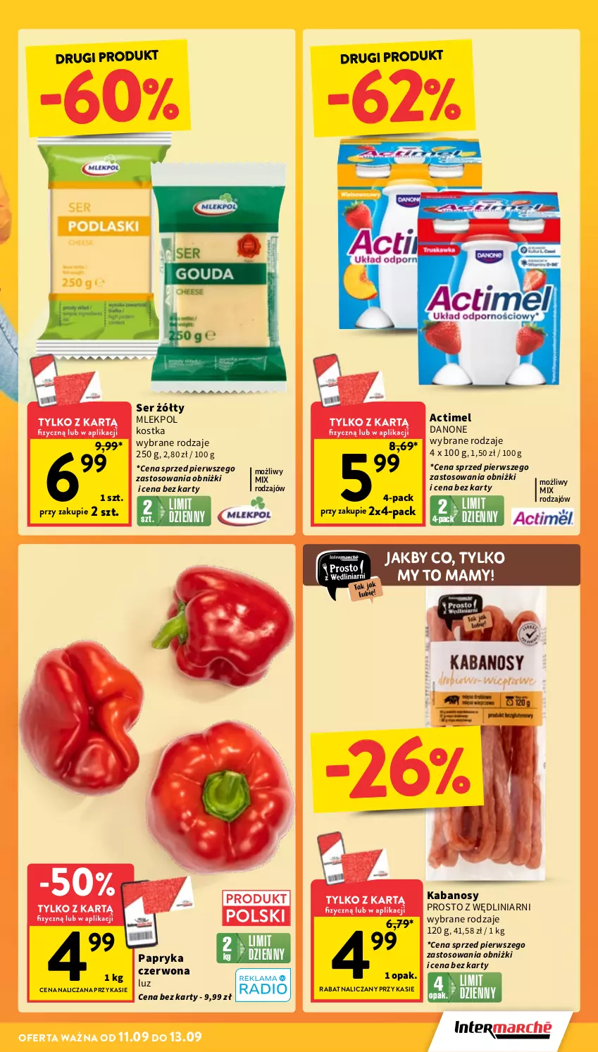Gazetka promocyjna Intermarche - Gazetka Intermarche - ważna 11.09 do 17.09.2025 - strona 7 - produkty: Actimel, Danone, Kabanos, Papryka, Papryka czerwona, Ser