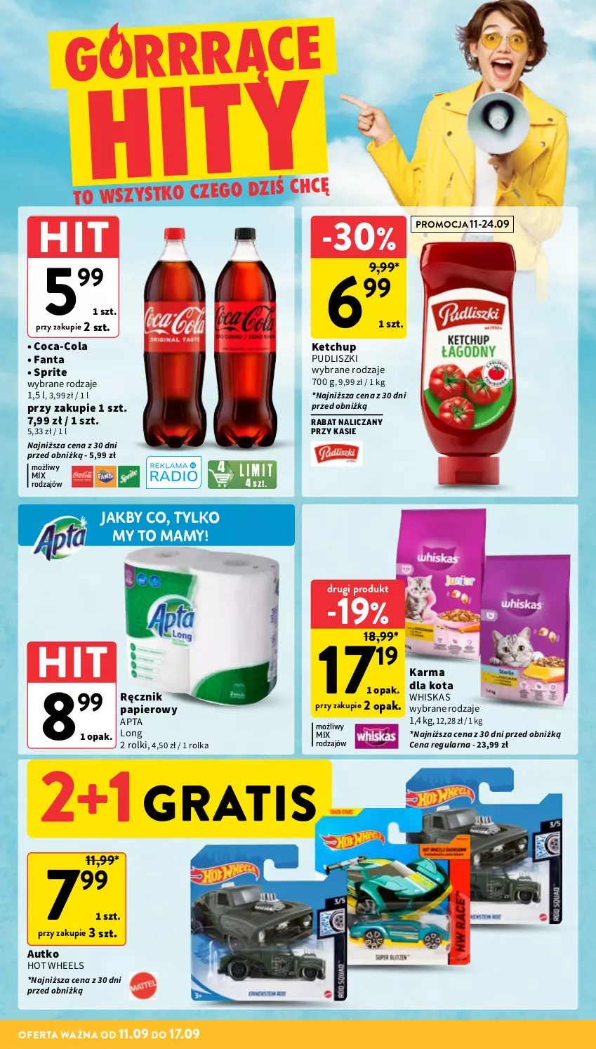 Gazetka promocyjna Intermarche - Gazetka Intermarche - ważna 11.09 do 17.09.2025 - strona 8 - produkty: Coca-Cola, Fa, Fanta, Gra, Hot Wheels, Ketchup, Papier, Pudliszki, Ręcznik, Rolki, Sprite, Whiskas