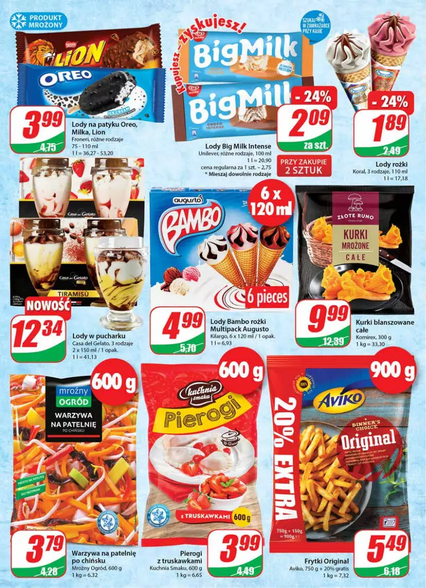 Gazetka promocyjna Dino - Gazetka - ważna 11.05 do 17.05.2022 - strona 10 - produkty: Big Milk, Frytki, Gin, Gra, Kuchnia, Lion, Lody, Milka, Ogród, Oreo, Pierogi, Warzywa