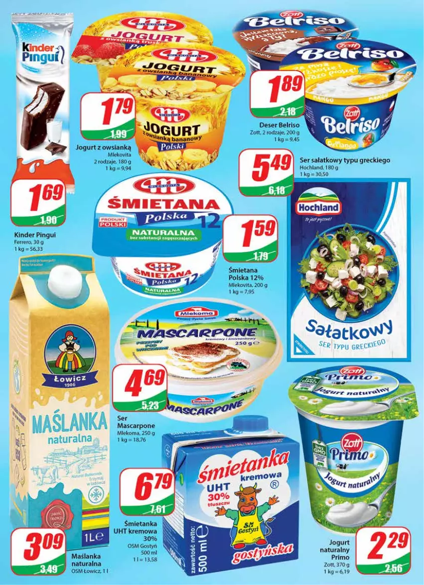 Gazetka promocyjna Dino - Gazetka - ważna 11.05 do 17.05.2022 - strona 14 - produkty: Belriso, Deser, Ferrero, Hochland, Jogurt, Kinder, Mascarpone, Maślanka, Mleko, Sałat, Ser, Zott