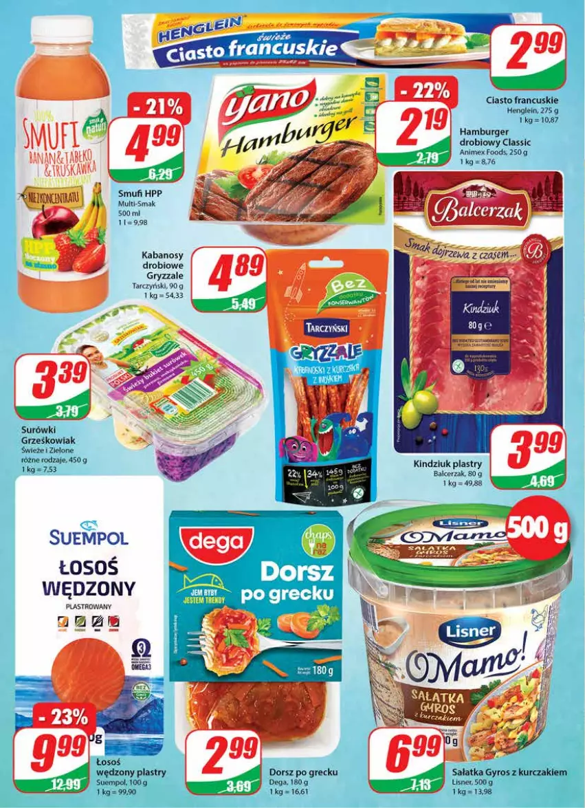 Gazetka promocyjna Dino - Gazetka - ważna 11.05 do 17.05.2022 - strona 16 - produkty: Burger, Ciasto francuskie, Dega, Dorsz, Gry, Gyros, Hamburger, HP, Kabanos, Kawa, Kindziuk, Kurczak, Lisner, Sałat, Sałatka, Suempol, Tarczyński