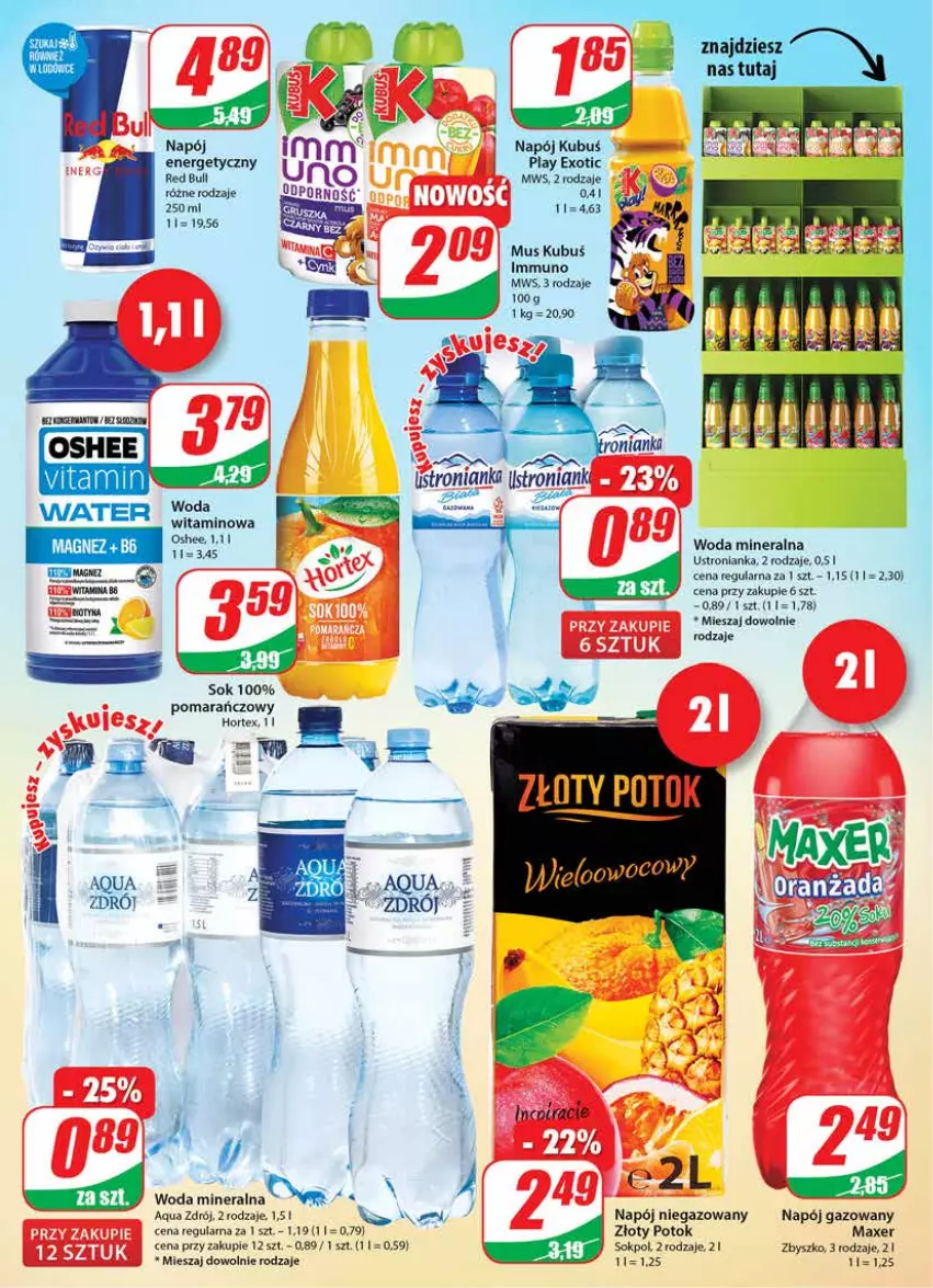 Gazetka promocyjna Dino - Gazetka - ważna 11.05 do 17.05.2022 - strona 2 - produkty: Hortex, Kubuś, Magnez, Maxer, Miecz, Mus, Napój, Napój energetyczny, Napój gazowany, Napój niegazowany, Red Bull, Sok, Woda, Woda mineralna