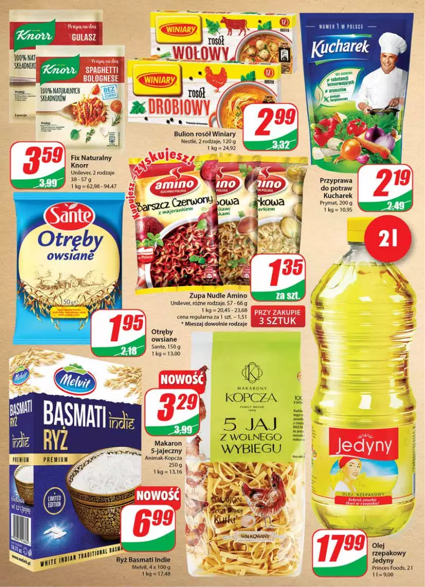 Gazetka promocyjna Dino - Gazetka - ważna 11.05 do 17.05.2022 - strona 8 - produkty: Bulion, Knorr, Kucharek, Lion, Makaron, Olej, Olej rzepakowy, Prymat, Rosół, Ryż, Ryż basmati, Sante, Winiary, Zupa