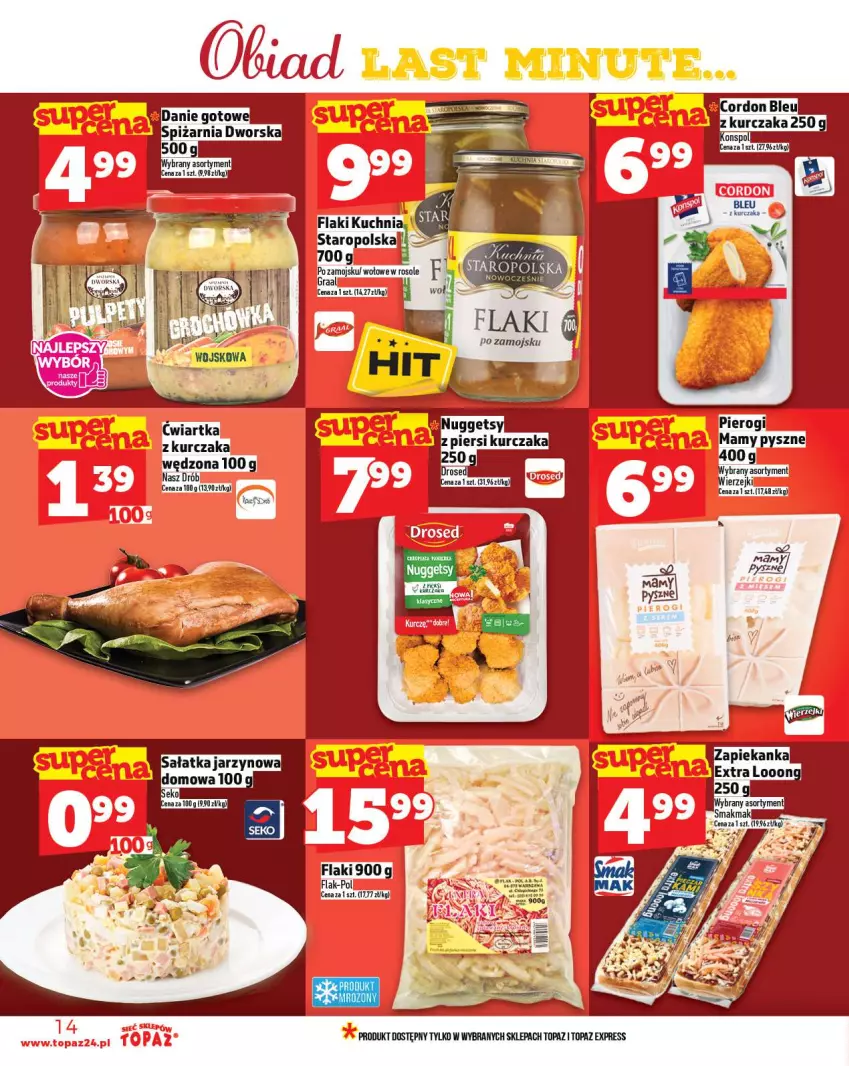 Gazetka promocyjna Topaz - Gazetka - ważna 30.10 do 05.11.2025 - strona 14 - produkty: Cordon Bleu, Drób, Flaki, Gra, Graal, Kurczak, Pierogi, Sałat, Sałatka, Top