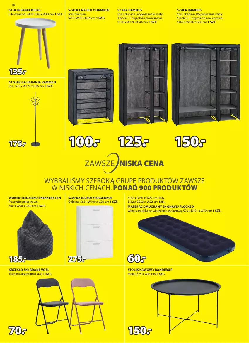 Gazetka promocyjna Jysk - Oferta tygodnia - ważna 25.10 do 12.11.2023 - strona 17 - produkty: Aksam, Buty, Fa, Krzesło, Krzesło składane, Materac, Materac dmuchany, Siedzisko, Stojak, Stolik, Stolik kawowy, Szafa, Szafka, Szafka na buty, Tera, Ubrania