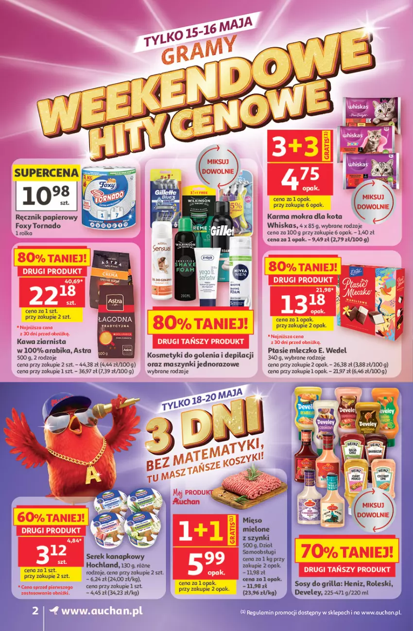 Gazetka promocyjna Auchan - Gazetka 30 Lat Supermarket Auchan - ważna 14.05 do 20.05.2026 - strona 2 - produkty: E. Wedel, Foxy, Grill, Hochland, Kawa, Kawa ziarnista, Mleczko, Papier, Ptasie mleczko, Ręcznik, Ser, Serek, Serek kanapkowy, Sos, Whiskas