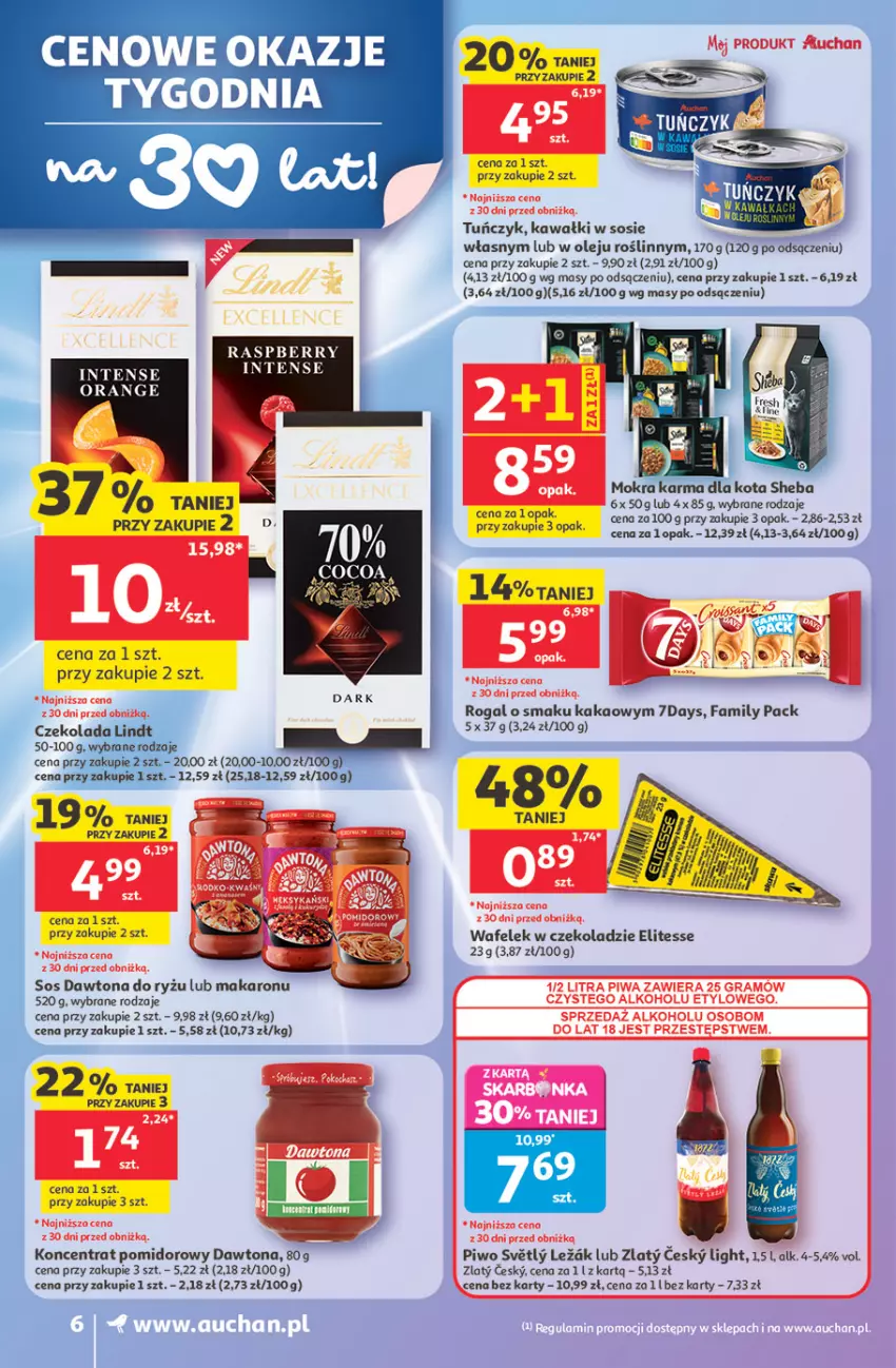Gazetka promocyjna Auchan - Gazetka 30 Lat Supermarket Auchan - ważna 14.05 do 20.05.2026 - strona 6 - produkty: Dawtona, Fa, Kakao, Kawa, Koncentrat pomidorowy, Makaron, Mokra karma, Olej, Piwo, Rogal, Ryż, Sheba, Sos, Tuńczyk, Wafelek