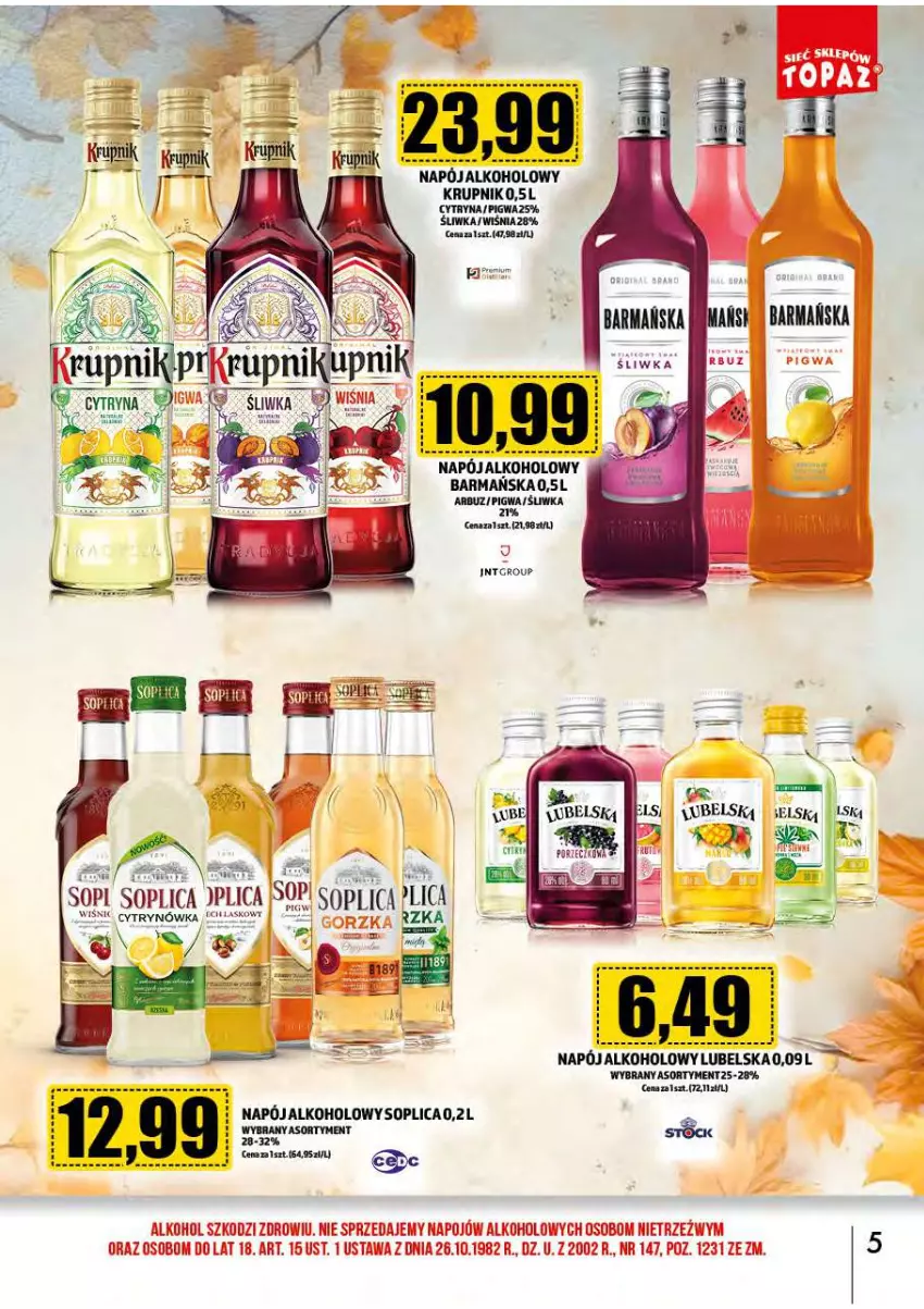 Gazetka promocyjna Topaz - Gazetka - ważna 01.10 do 31.10.2024 - strona 5 - produkty: Arbuz, Krupnik, Napój, Por, Soplica