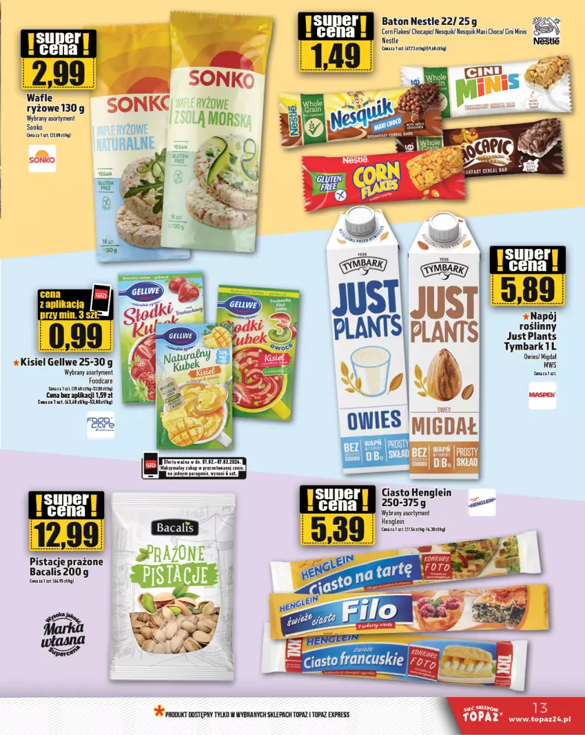 Gazetka promocyjna Topaz - Gazetka - ważna 01.02 do 07.02.2024 - strona 13 - produkty: Baton, Cini Minis, Kisiel, Napój, Napój roślinny, Nesquik, Pistacje, Ryż, Sonko, STP, Top, Tymbark