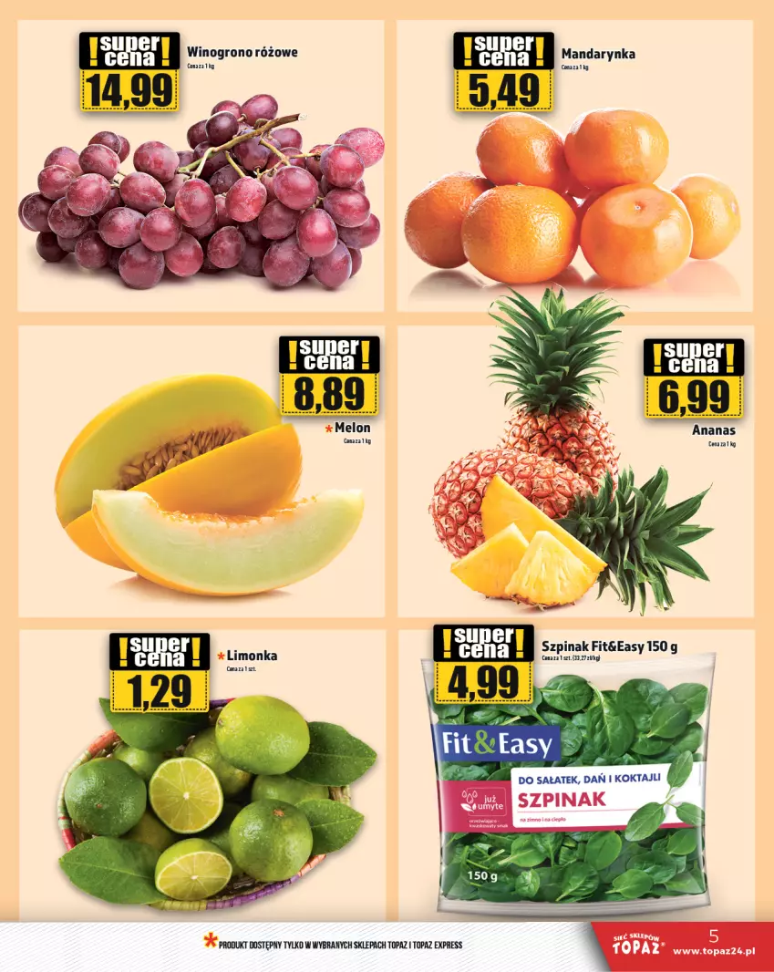 Gazetka promocyjna Topaz - Gazetka - ważna 01.02 do 07.02.2024 - strona 5 - produkty: Ananas, Melon, Sałat, Szpinak, Top, Wino