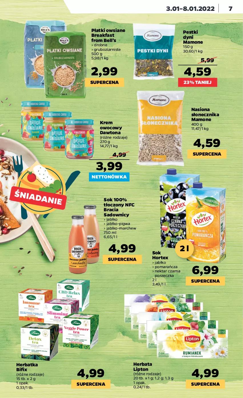 Gazetka promocyjna Netto - Nowy rok - ważna 03.01 do 08.01.2022 - strona 7 - produkty: Bell, Dawtona, Fa, Herbata, Hortex, Lipton, Nektar, Pestki dyni, Płatki owsiane, Por, Sok