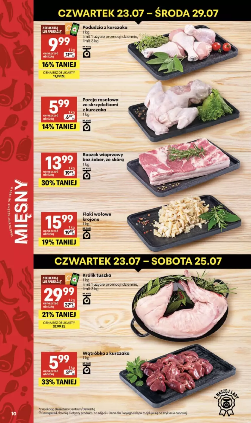 Gazetka promocyjna Delikatesy Centrum - Franczyza DC30 Czwartek - ważna 23.07 do 29.07.2026 - strona 10 - produkty: Boczek, Boczek wieprzowy, Flaki, Flaki wołowe, Królik, Kurczak, Por, Rum, Tusz, Wagi