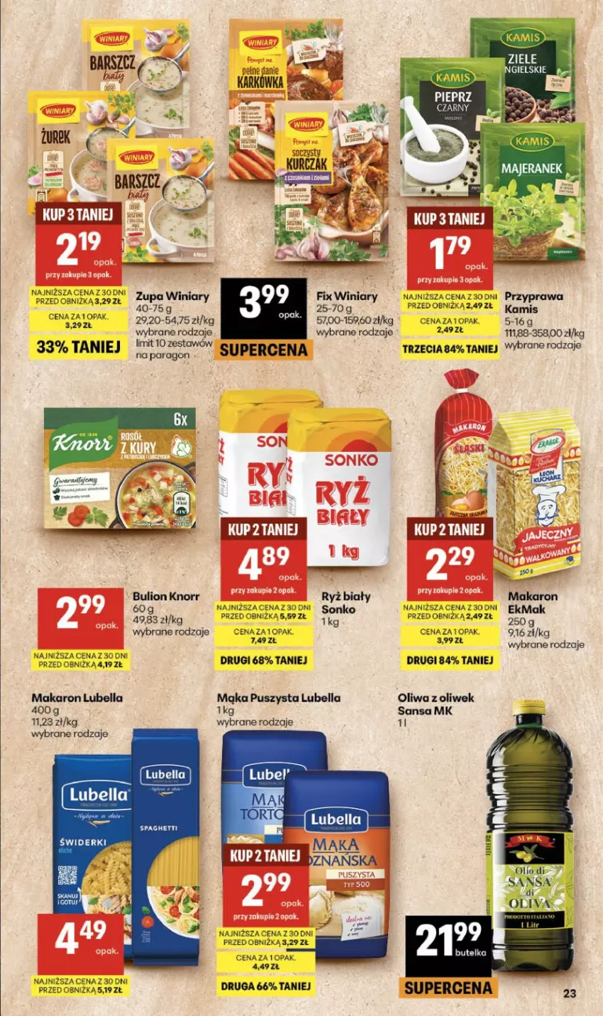 Gazetka promocyjna Delikatesy Centrum - Franczyza DC30 Czwartek - ważna 23.07 do 29.07.2026 - strona 23 - produkty: Bell, Bella, Bulion, Knorr, Lion, Lubella, Mąka, Makaron, Oliwa z oliwek, Orka, Ryż, Ryż biały, Spaghetti