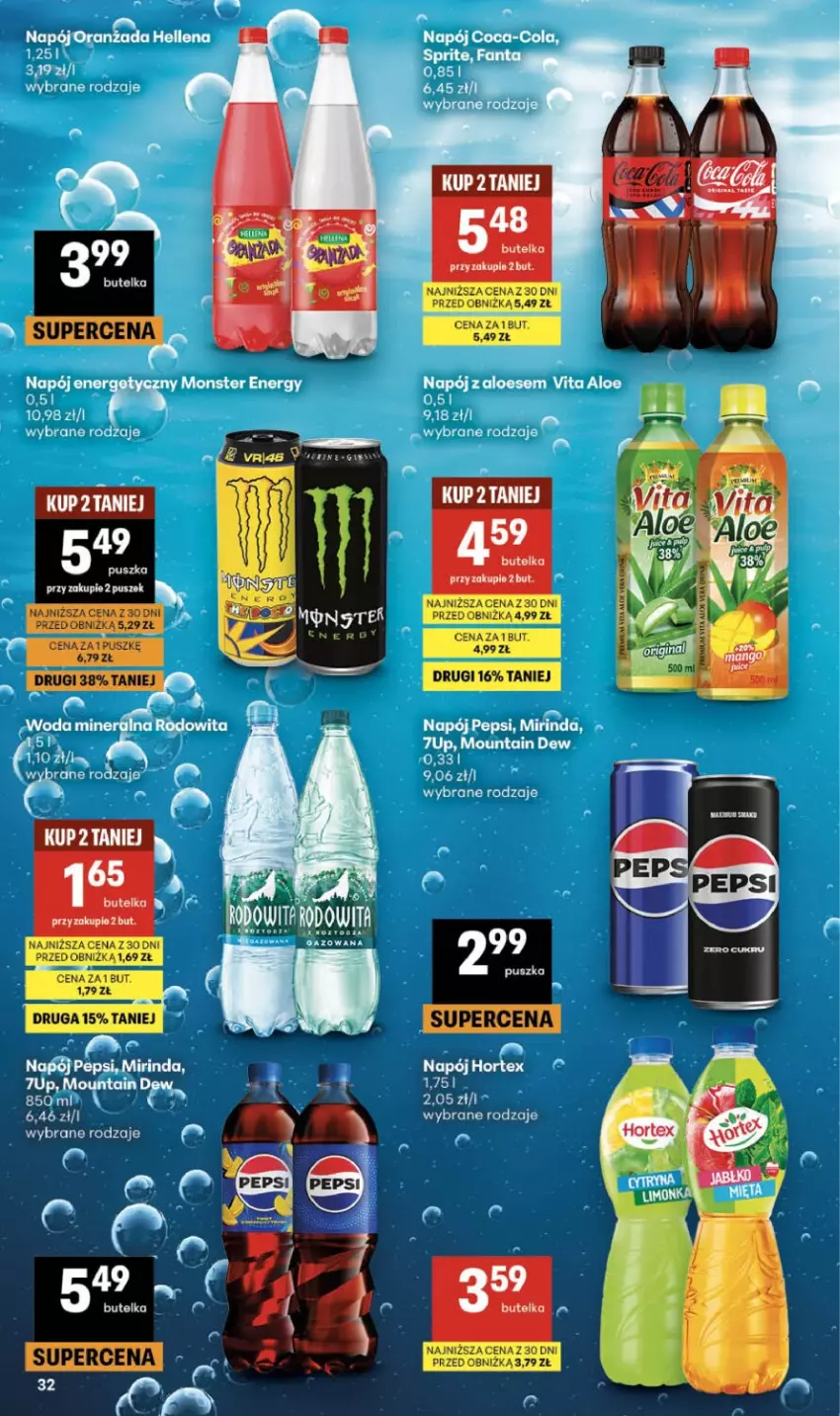Gazetka promocyjna Delikatesy Centrum - Franczyza DC30 Czwartek - ważna 23.07 do 29.07.2026 - strona 32 - produkty: 7up, Coca-Cola, Fa, Hellena, Mirinda, Napój, Oranżada, Pepsi, Sprite