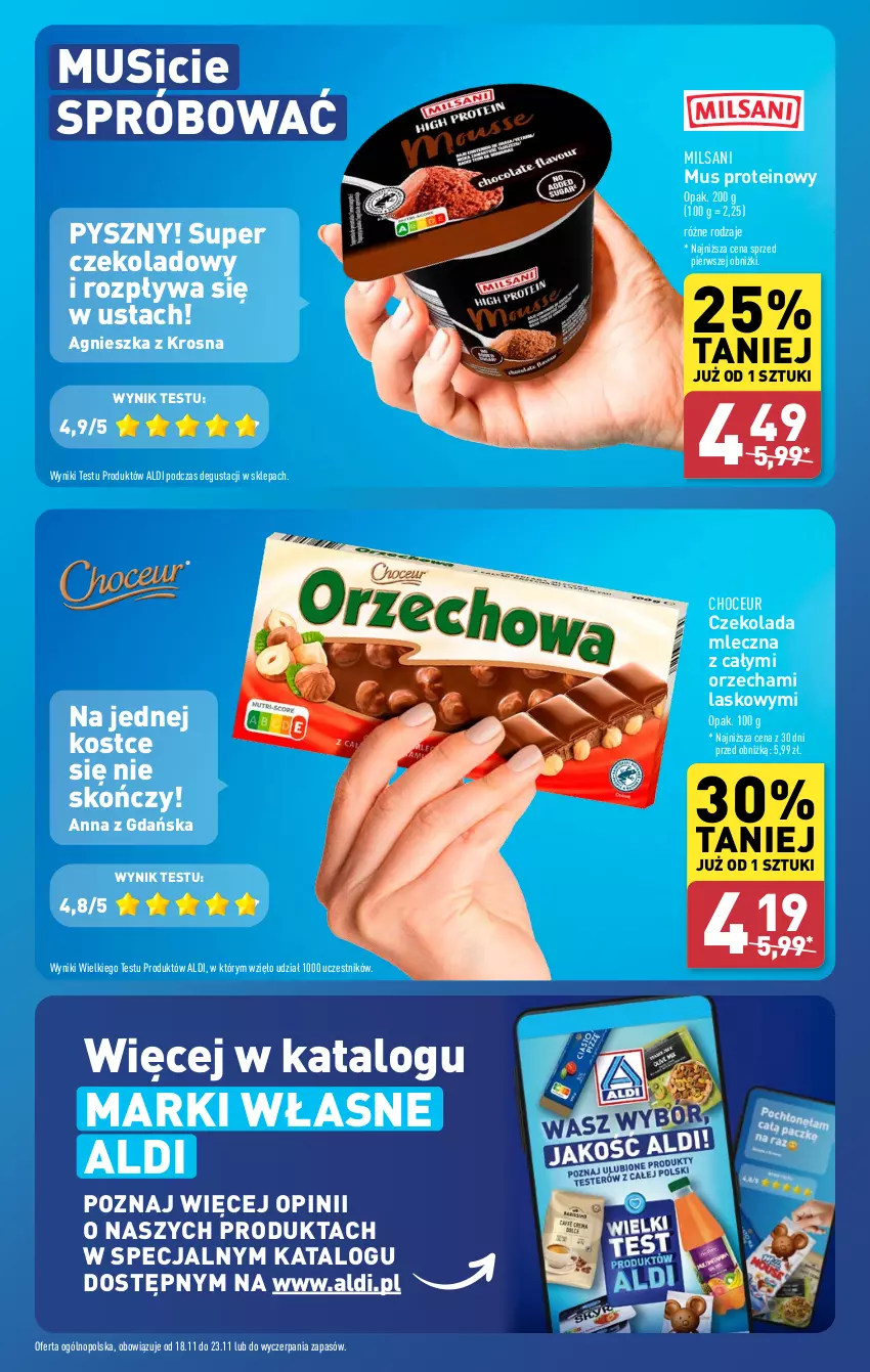 Gazetka promocyjna Aldi - Pełna oferta - ważna 18.11 do 23.11.2024 - strona 11 - produkty: Czekolada, Czekolada mleczna, Mus, O nas