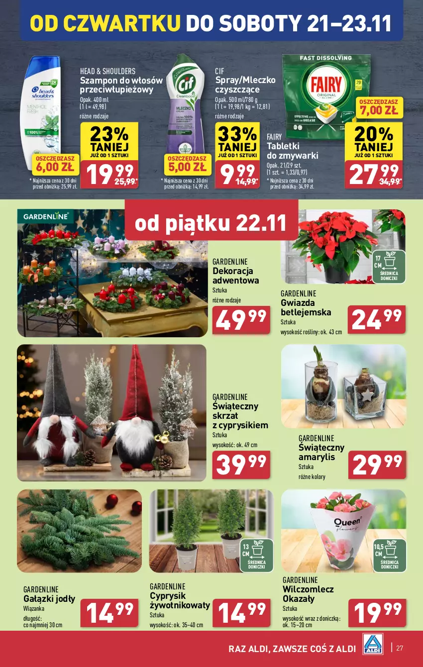 Gazetka promocyjna Aldi - Pełna oferta - ważna 18.11 do 23.11.2024 - strona 27 - produkty: Amarylis, Cif, Cyprysik, Fa, Fairy, Gwiazda, Mleczko, Skrzat, Sok, Szampon, Tablet, Tabletki do zmywarki, Zmywarki