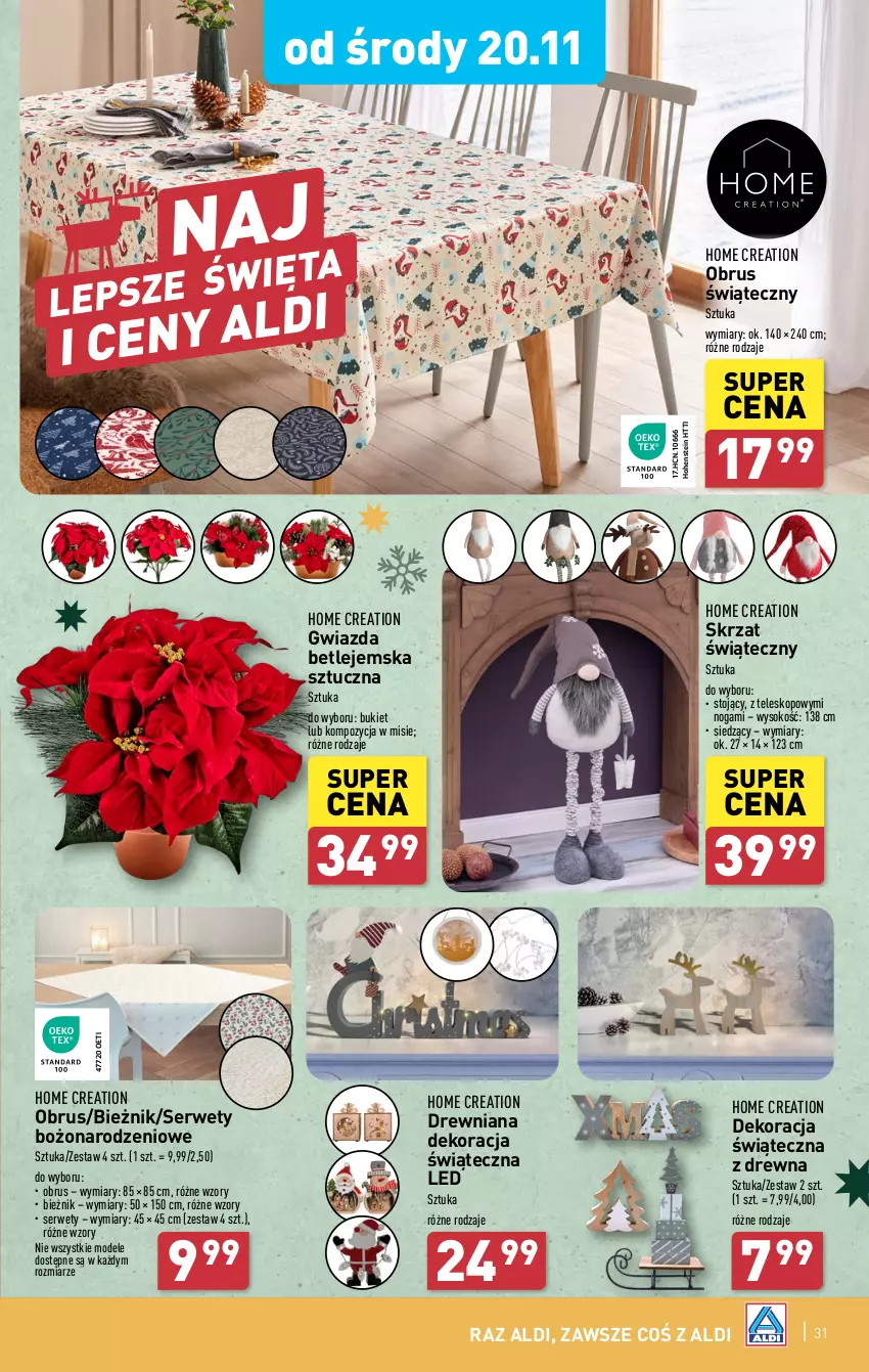 Gazetka promocyjna Aldi - Pełna oferta - ważna 18.11 do 23.11.2024 - strona 31 - produkty: Bieżnik, Bukiet, Dekoracja świąteczna, Gwiazda, Obrus, Ser, Skrzat, Sok, Teleskop