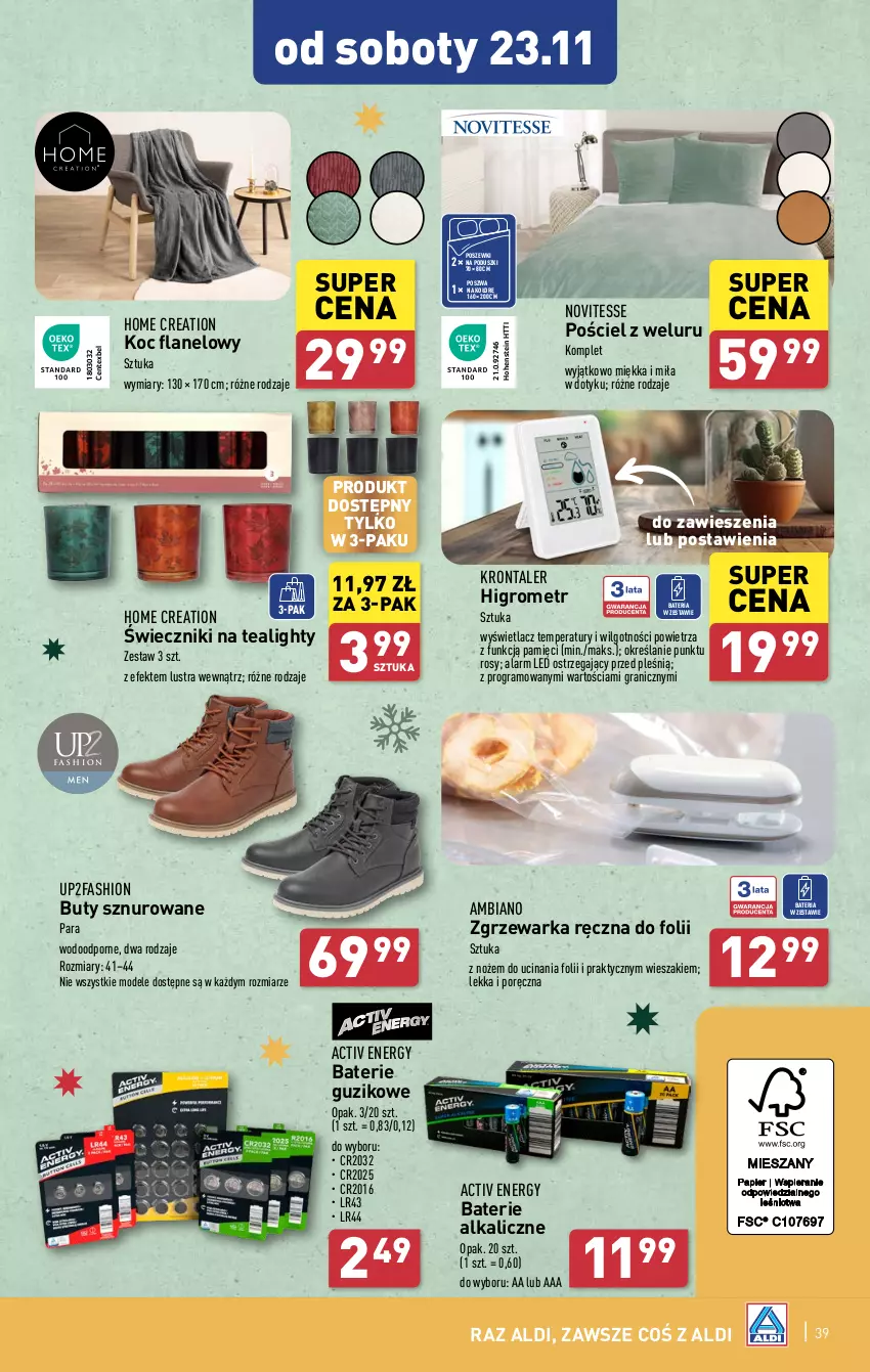 Gazetka promocyjna Aldi - Pełna oferta - ważna 18.11 do 23.11.2024 - strona 39 - produkty: Bateria, Baterie alkaliczne, Buty, Fa, Gra, Koc, LG, Noż, Por, Pościel, Warka, Wieszak