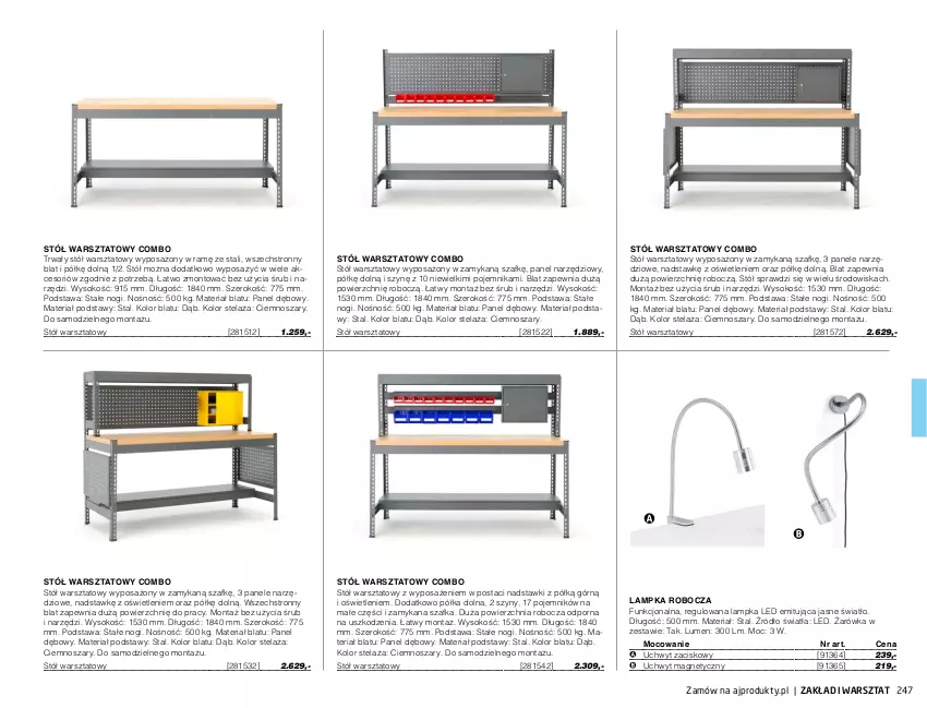 Gazetka promocyjna AJ Produkty - Marzec - ważna 01.03 do 31.03.2021 - strona 247 - produkty: Pojemnik, Półka, Por, Sok, Stół, Stół warsztatowy, Szafka, Szyny