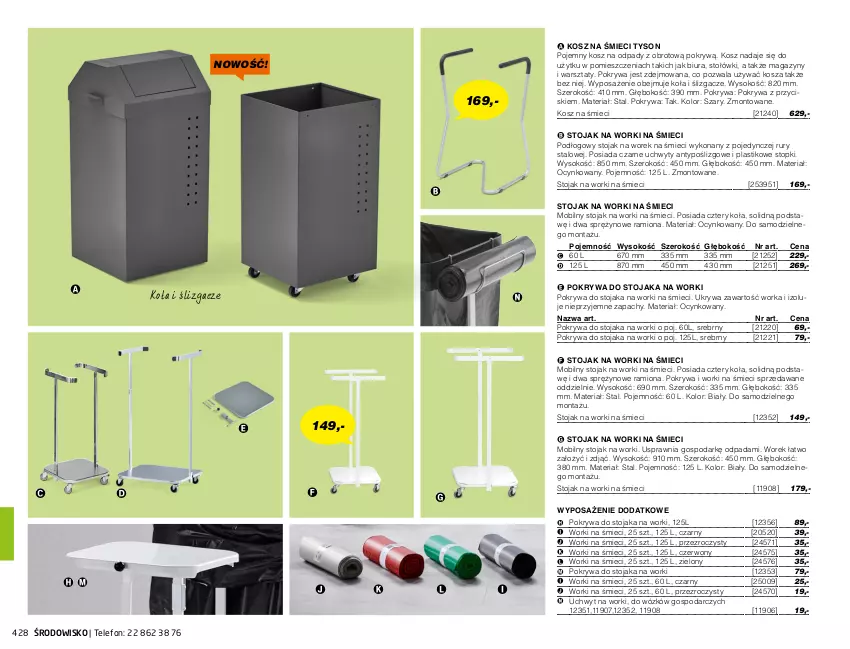 Gazetka promocyjna AJ Produkty - Marzec - ważna 01.03 do 31.03.2021 - strona 428 - produkty: Cynk, Kosz, Kosz na odpady, Mobil, Orka, Pokrywa, Sok, Stojak, Telefon, Top, Uchwyty, Worki na śmiec, Worki na śmieci