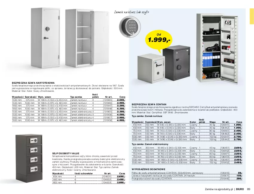 Gazetka promocyjna AJ Produkty - Marzec - ważna 01.03 do 31.03.2021 - strona 89 - produkty: Biuro, Drzwi, Fa, Haczyk, Listwa, Piec, Półka, Sejf, Silan, Sok, Szafa, Waga