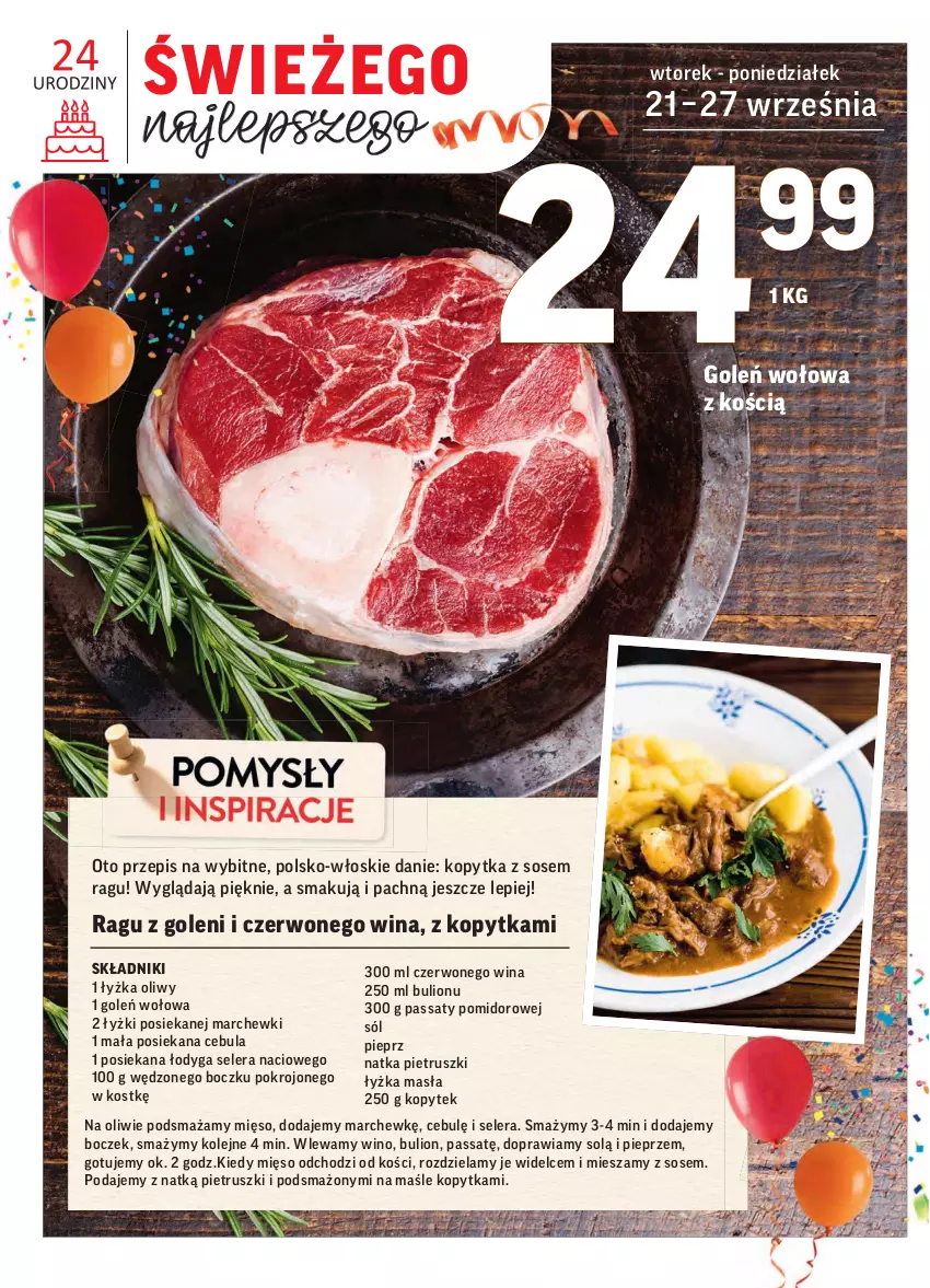 Gazetka promocyjna Intermarche - Gazetka promocyjna - ważna 21.09 do 27.09.2021 - strona 14 - produkty: Boczek, Bulion, Cebula, Kopytka, Lion, Mięso, Natka pietruszki, Olej, Pieprz, Sól, Sos, Wino