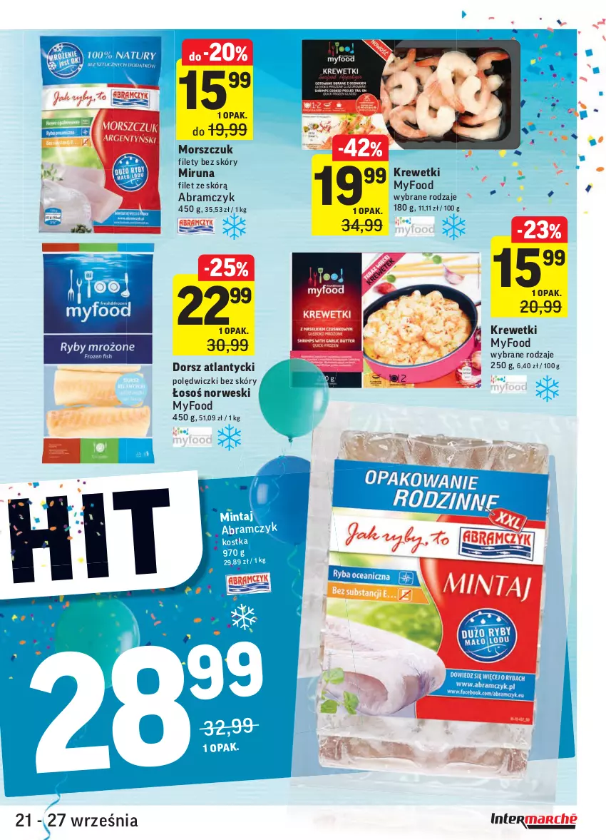 Gazetka promocyjna Intermarche - Gazetka promocyjna - ważna 21.09 do 27.09.2021 - strona 27 - produkty: Dorsz, Krewetki, Mintaj, Miruna