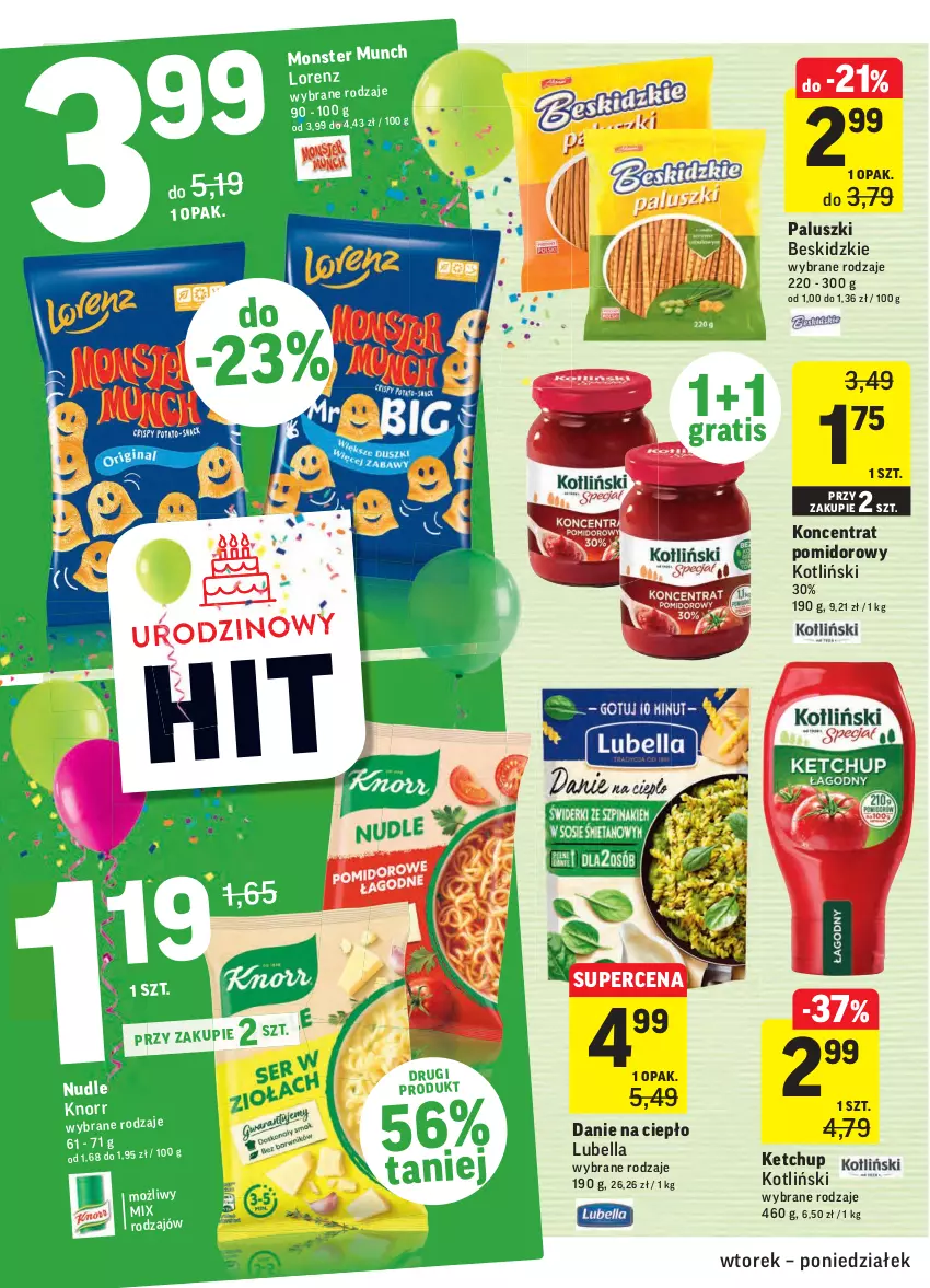 Gazetka promocyjna Intermarche - Gazetka promocyjna - ważna 21.09 do 27.09.2021 - strona 32 - produkty: Bell, Bella, Beskidzki, Gra, Ketchup, Koncentrat pomidorowy, Lorenz, Lubella, Monster Munch