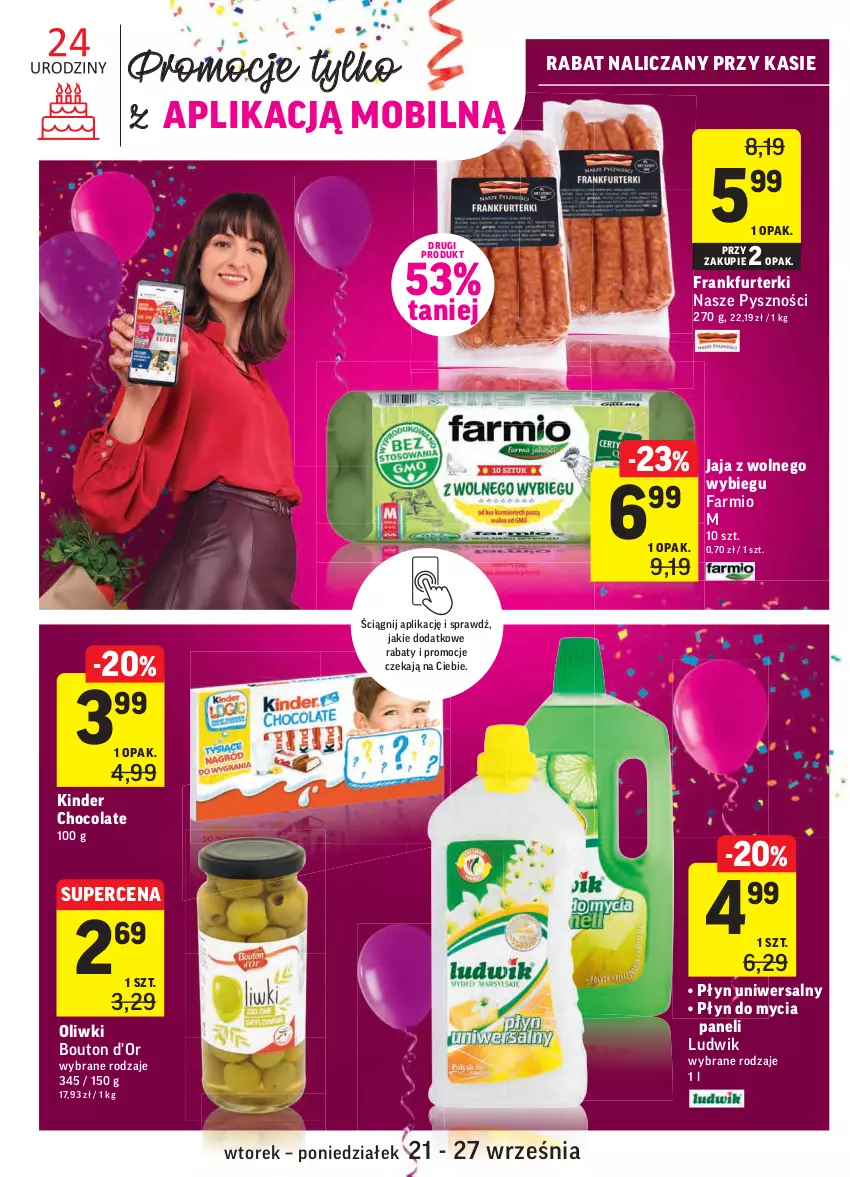 Gazetka promocyjna Intermarche - Gazetka promocyjna - ważna 21.09 do 27.09.2021 - strona 40 - produkty: Fa, Frankfurterki, Jaja, Jaja z wolnego wybiegu, Kinder, Ludwik, Mobil, Oliwki, Płyn do mycia, Płyn do mycia paneli