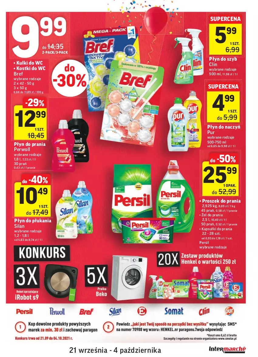 Gazetka promocyjna Intermarche - Gazetka promocyjna - ważna 21.09 do 27.09.2021 - strona 41 - produkty: Bref, Clin, Kapsułki do prania, Kulki do wc, Persil, Perwoll, Płyn do płukania, Płyn do prania, Płyn do szyb, Proszek do prania, Pur, Silan