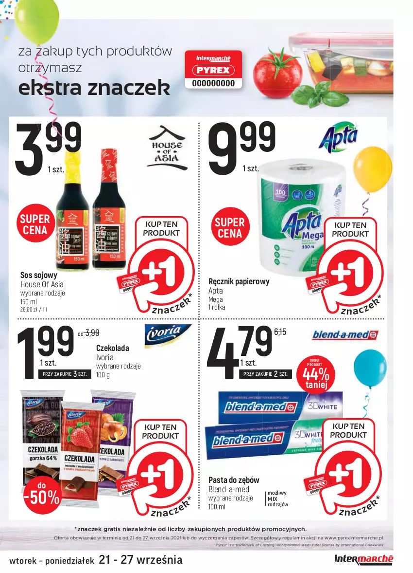 Gazetka promocyjna Intermarche - Gazetka promocyjna - ważna 21.09 do 27.09.2021 - strona 9 - produkty: Blend-a-Med, Czekolada, Gra, House of Asia, Papier, Pasta do zębów, Por, Ręcznik, Sos, Sos sojowy