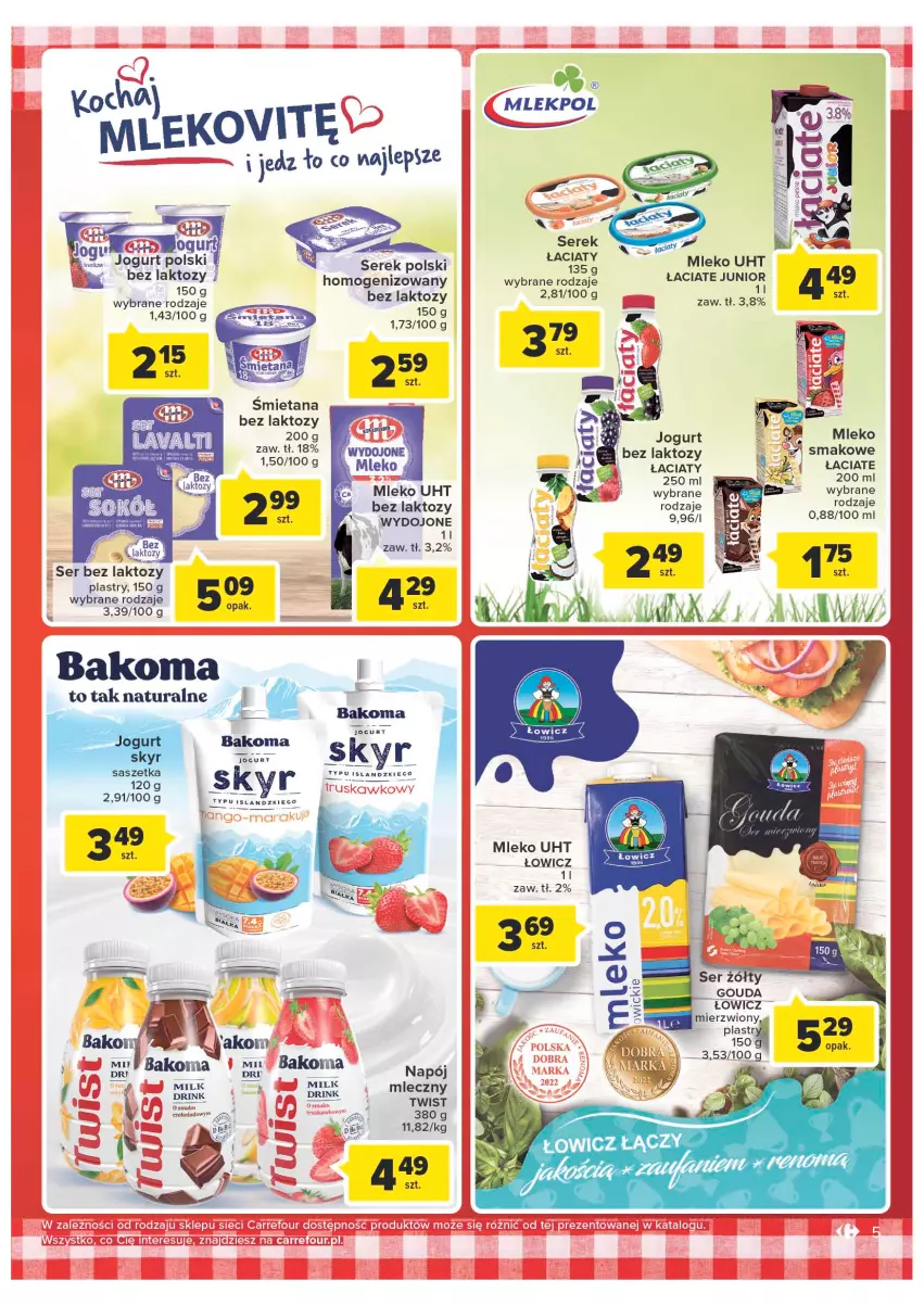 Gazetka promocyjna Carrefour - Gazzetka Polskie znane i kochane - ważna 23.08 do 29.08.2022 - strona 5 - produkty: Bakoma, Isla, Jogurt, Mleko, Napój, Ser, Serek