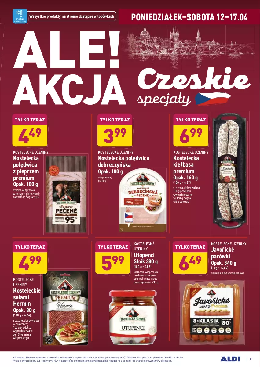 Gazetka promocyjna Aldi - ważna 12.04 do 17.04.2021 - strona 11 - produkty: Kiełbasa, Lodówka, Parówki, Pieprz, Polędwica, Salami, Szynka, Szynka wieprzowa, Tera, Top