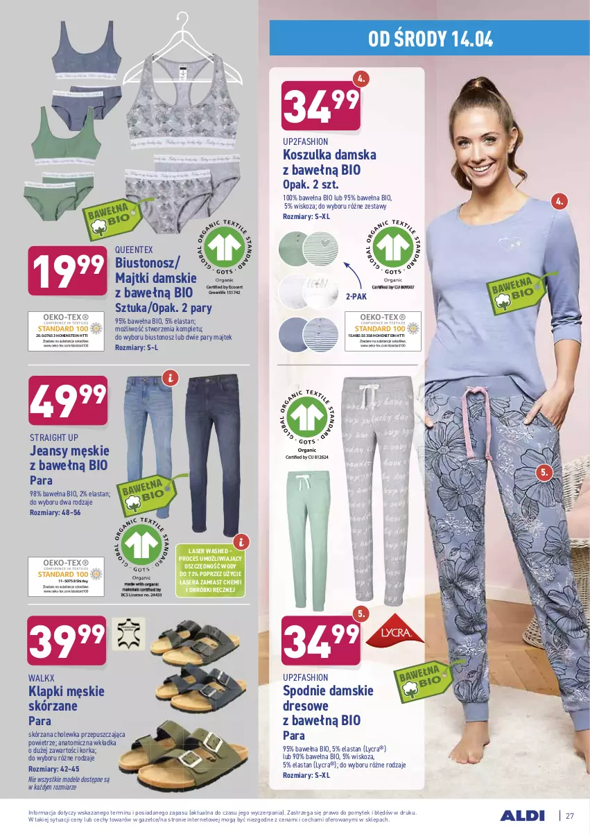 Gazetka promocyjna Aldi - ważna 12.04 do 17.04.2021 - strona 27 - produkty: Atomic, Biustonosz, Dres, Fa, Klapki, Kosz, Koszulka, Majtki, Orka, Queentex, Ser, Spodnie, Wełna