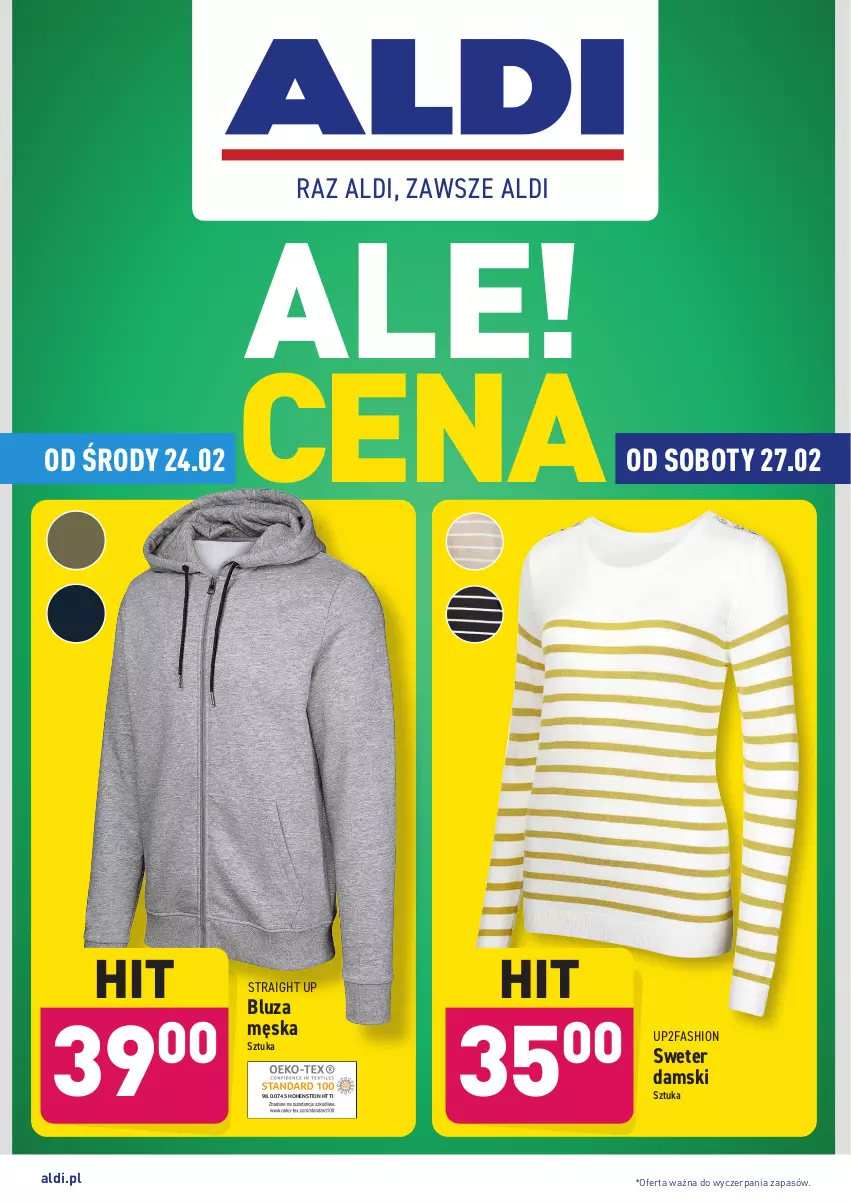 Gazetka promocyjna Aldi - Od Środy i Soboty - ważna 24.02 do 27.02.2021 - strona 1 - produkty: Bluza, Fa, Sweter