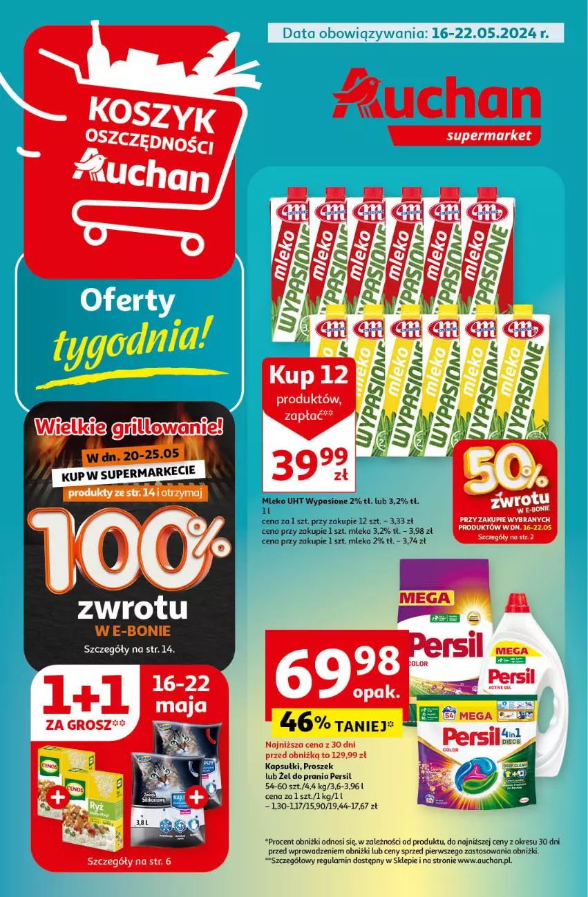 Gazetka promocyjna Auchan - Gazetka Koszyk Oszczędności Auchan Supermarket Auchan - ważna 16.05 do 22.05.2024 - strona 1 - produkty: Mleko, Persil